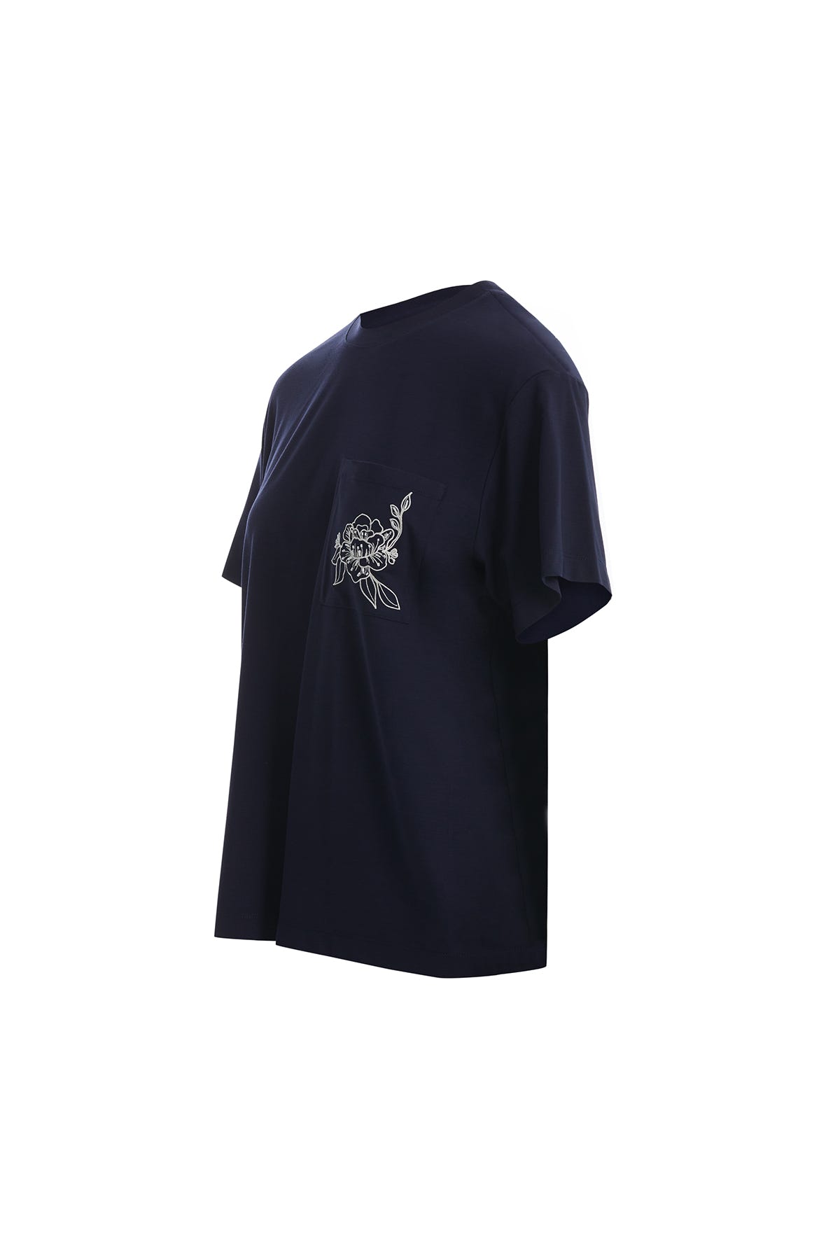 Çiçek Nakışlı Lacivert T-Shirt