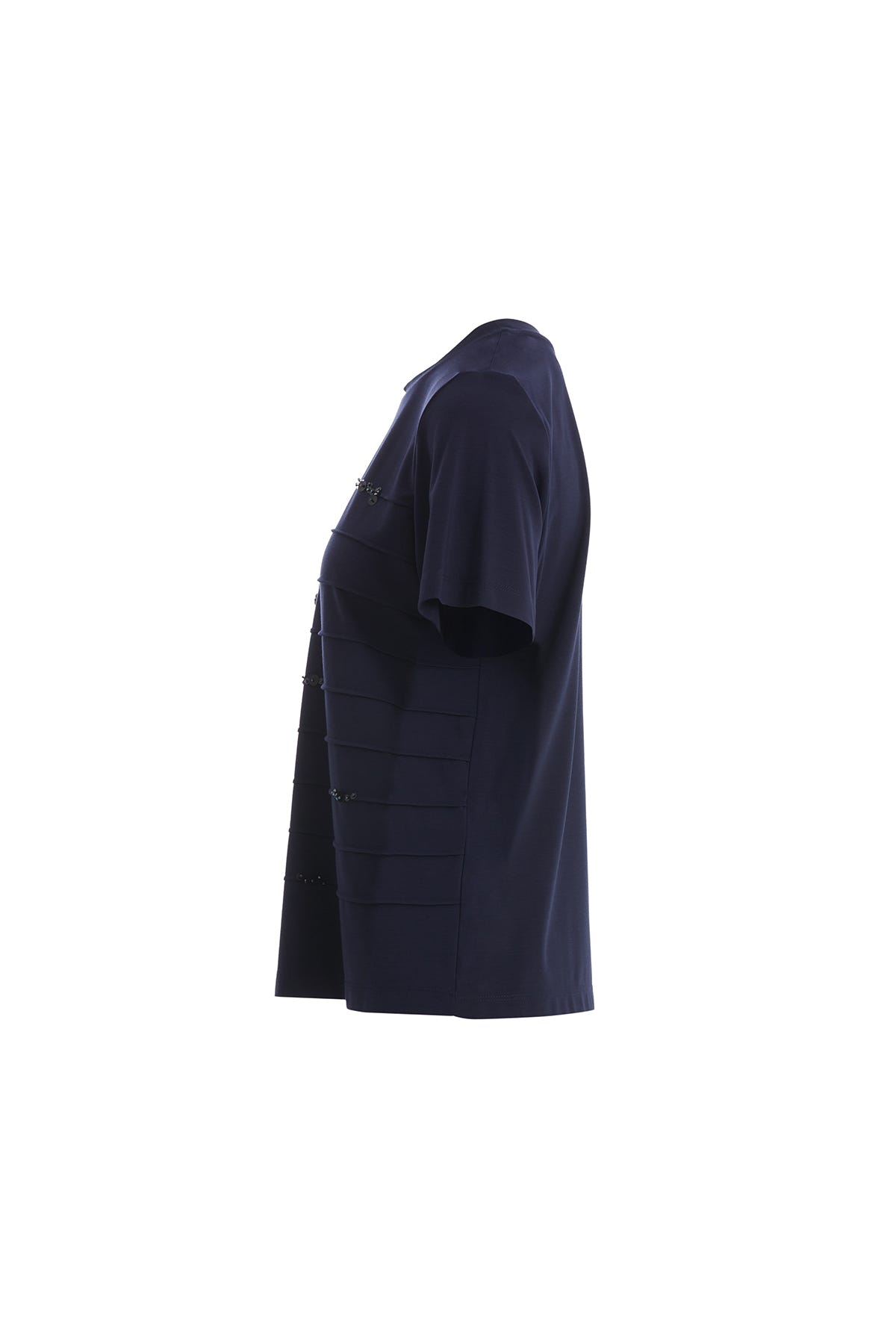 Dikiş Ve Pul Detaylı Lacivert T-Shirt