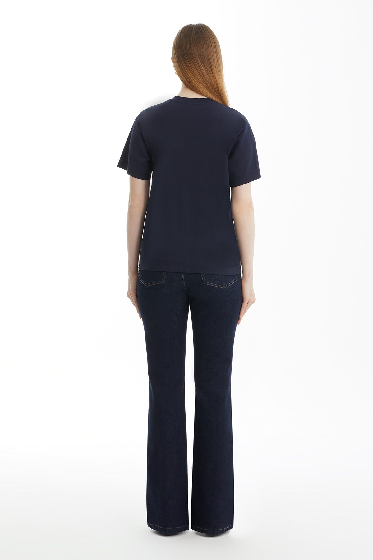 Cep Detaylı Poplin Garnili Lacivert T-Shirt
