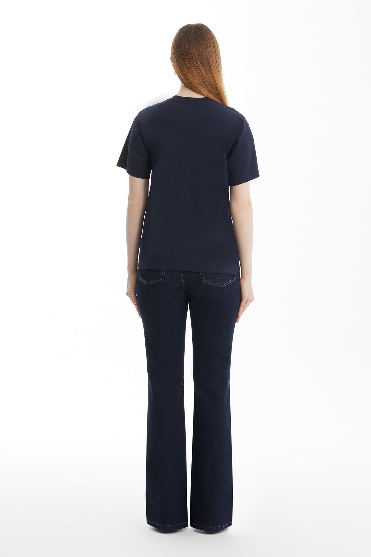 Cep Detaylı Poplin Garnili Lacivert T-Shirt