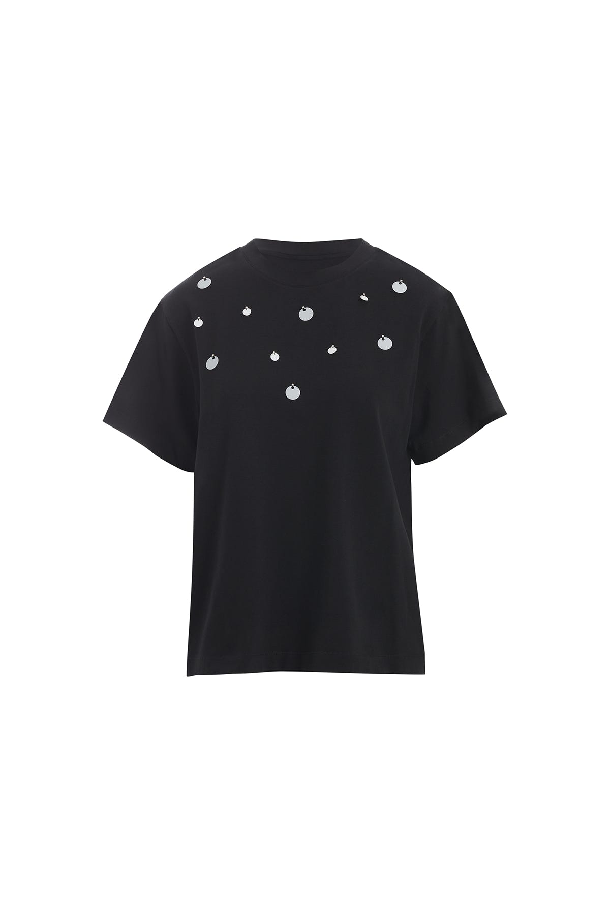 Kırmızı Payet Detaylı Siyah T-Shirt