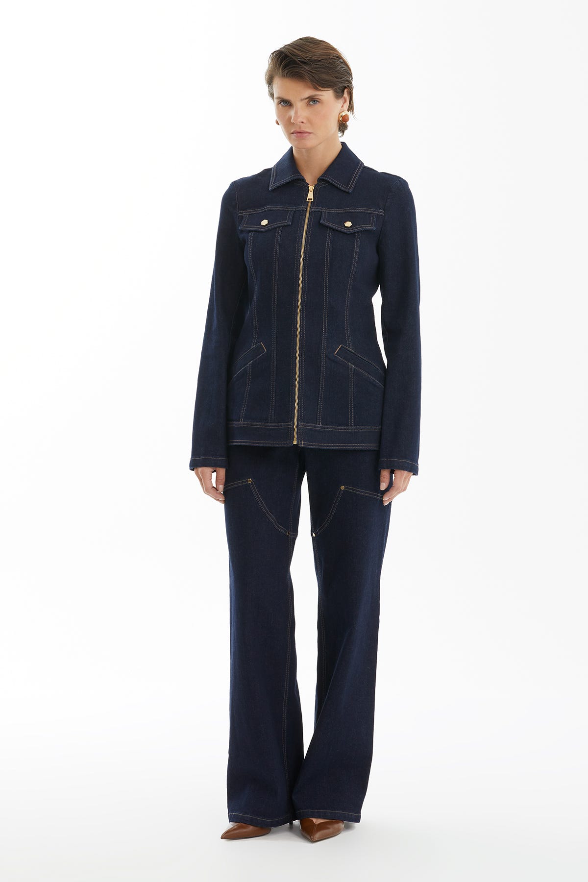 Fermuarlı Lacivert Denim Ceket