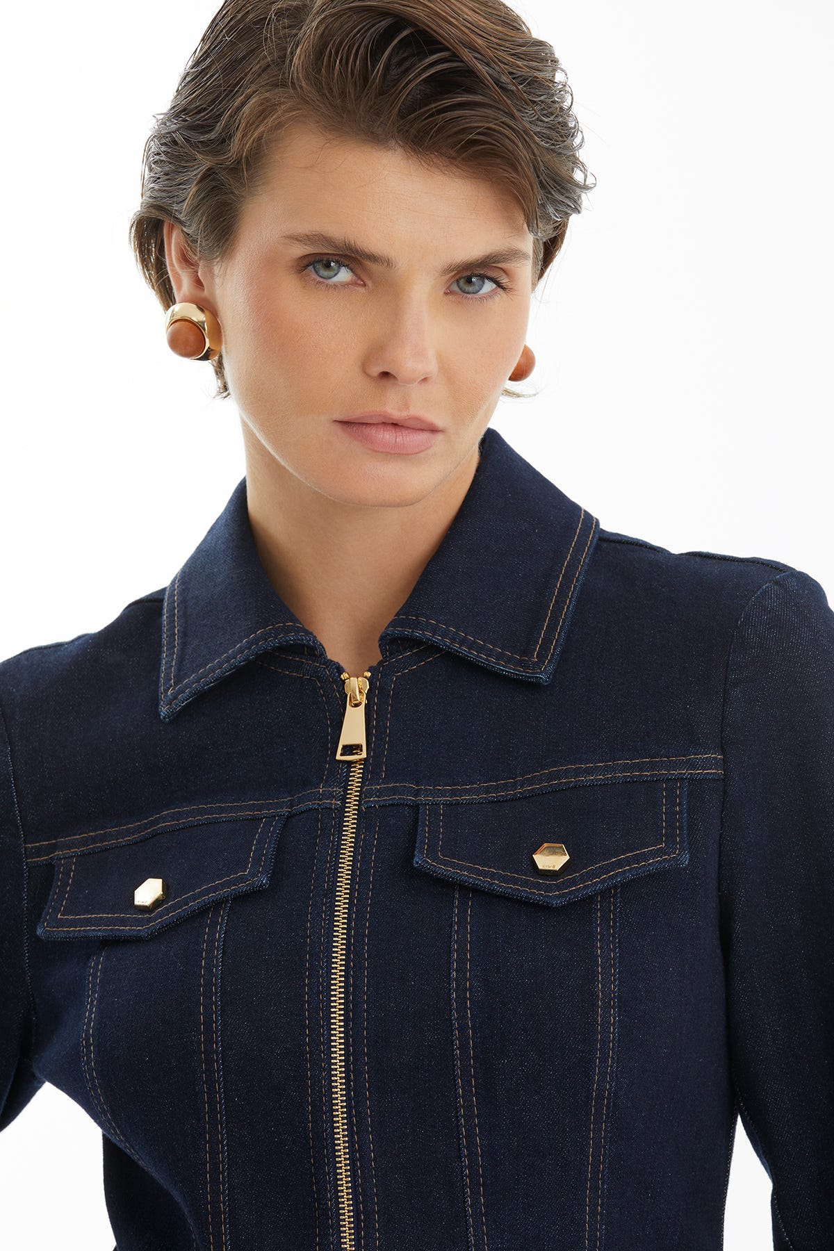 Fermuarlı Lacivert Denim Ceket