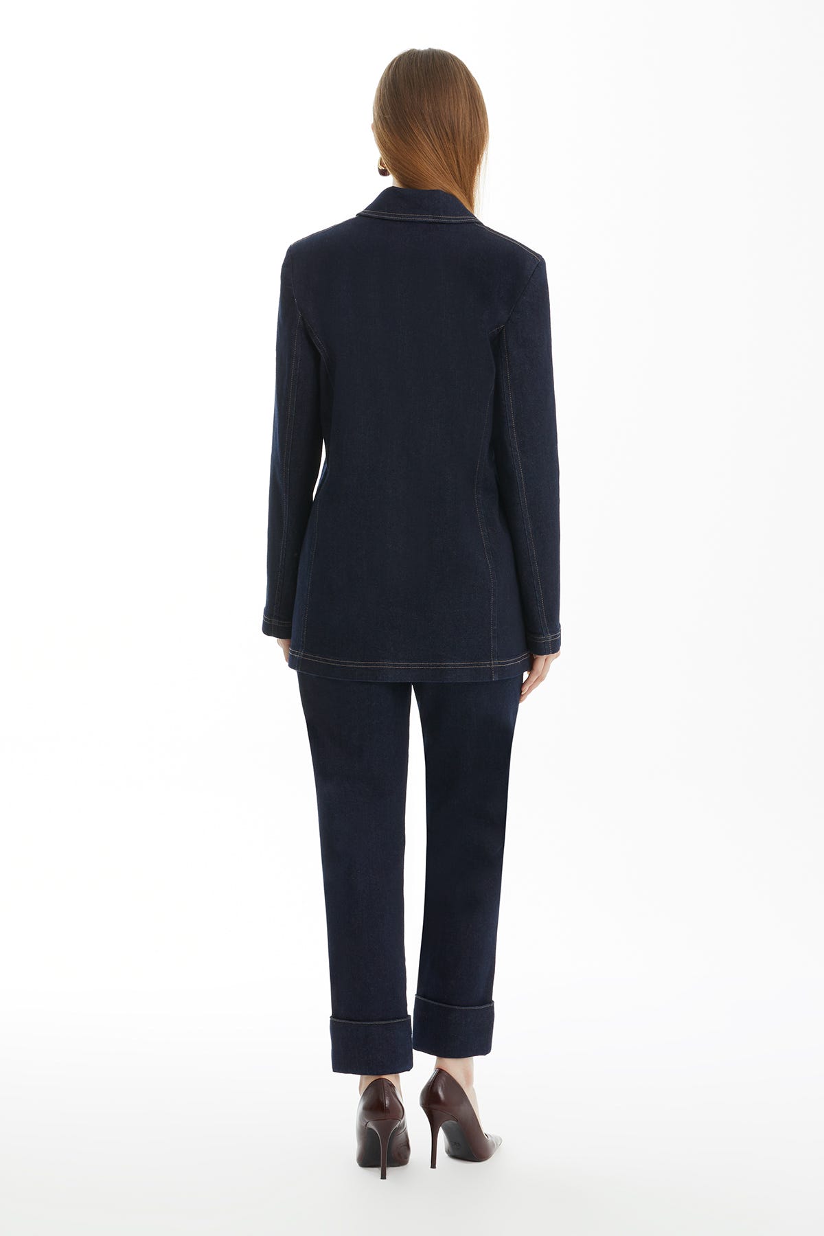 Mono Kapamalı Lacivert Denim Ceket
