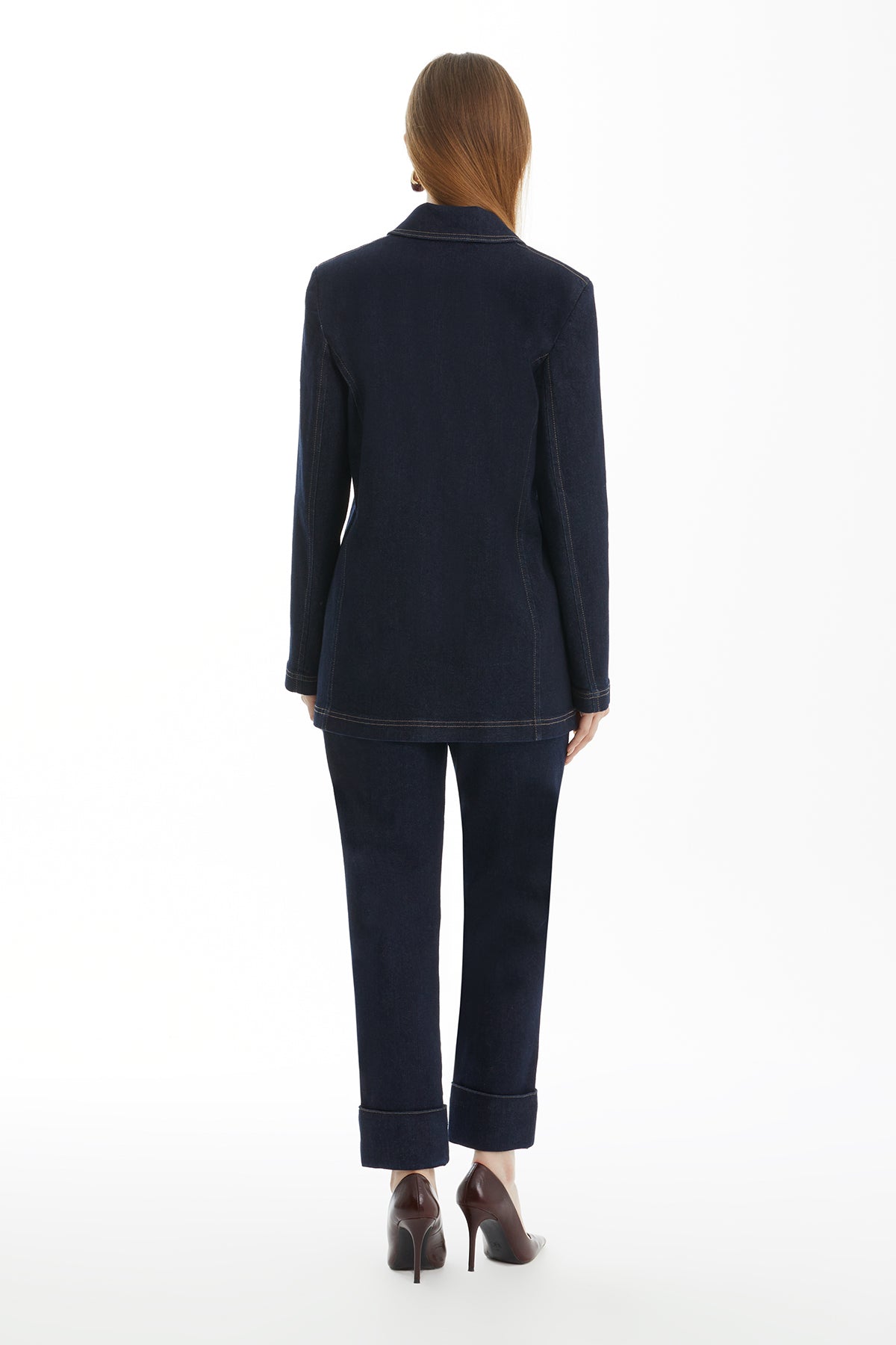 Mono Kapamalı Lacivert Denim Ceket