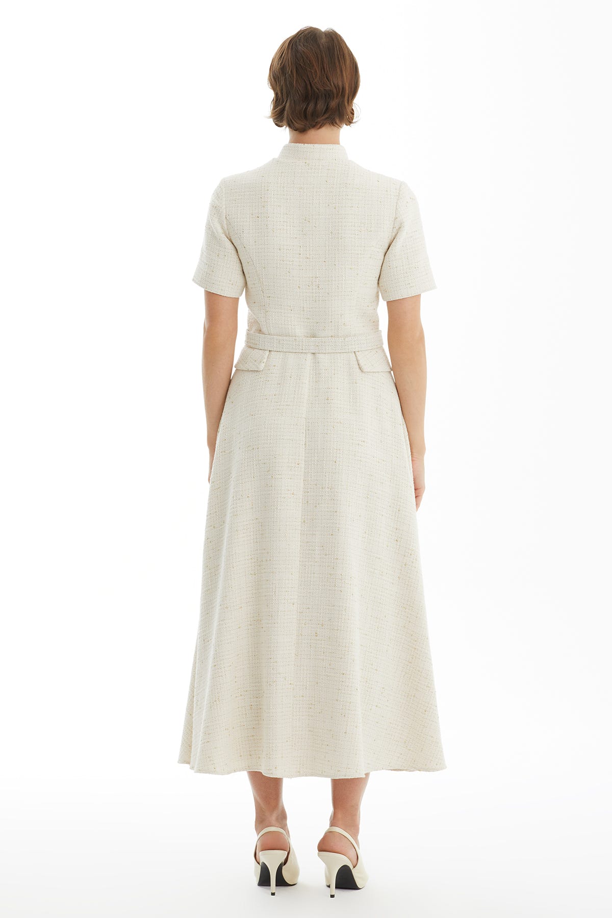 Hakim Yaka Uzun Ekru Twit Elbise