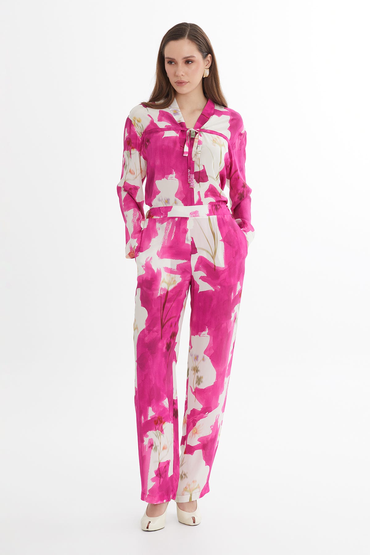 Bel Kısmı Lastikli Desenli Pantolon