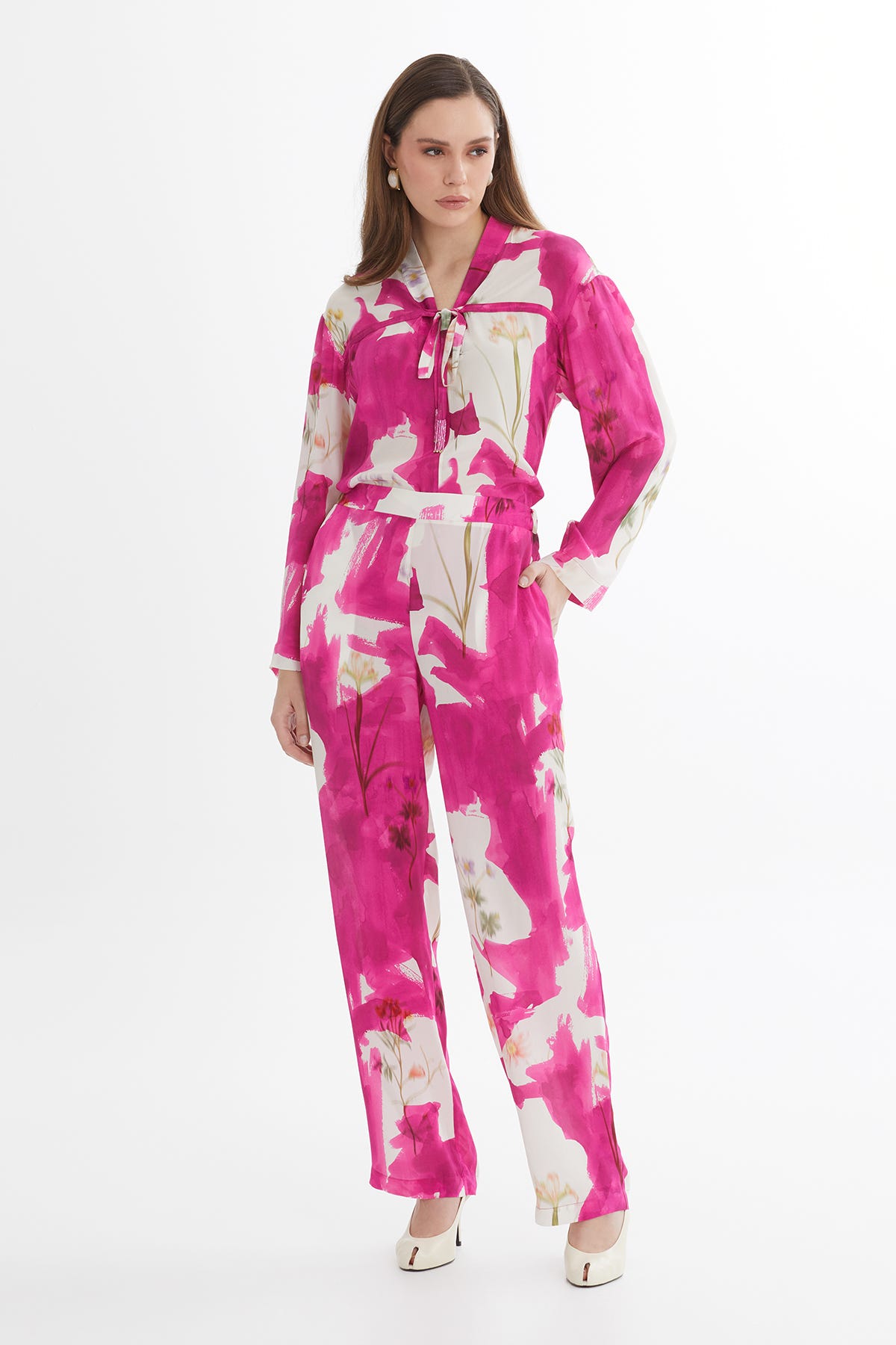 Bel Kısmı Lastikli Desenli Pantolon