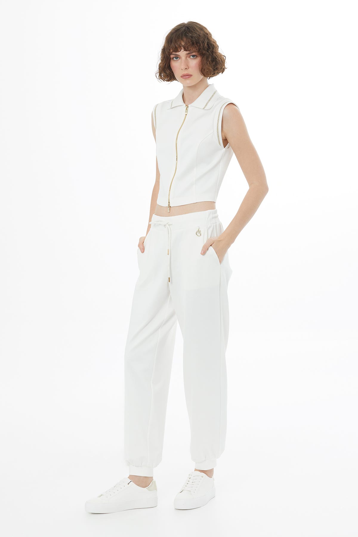 Bağcıklı Havuç Paça Ekru Eşofman Altı