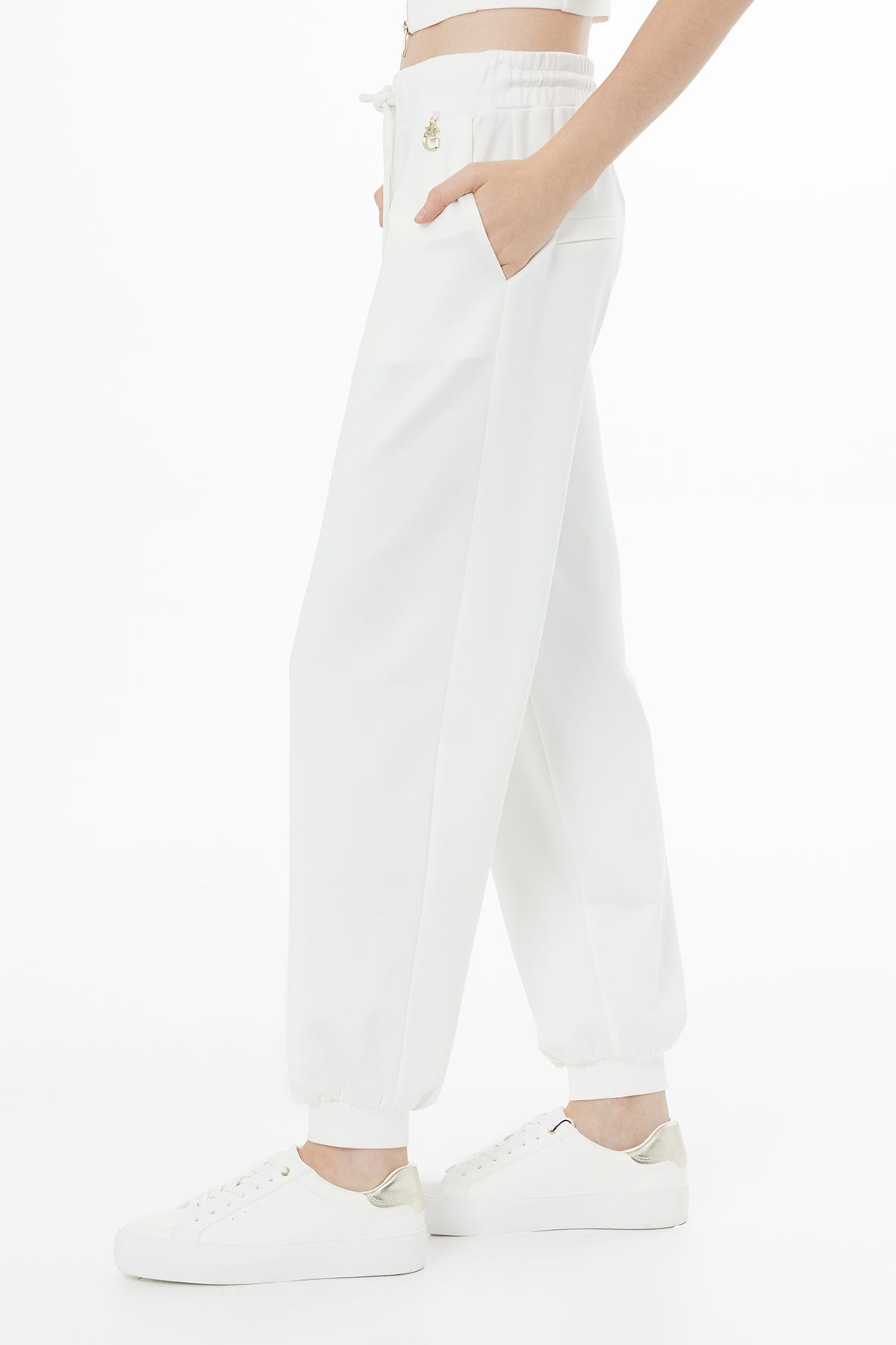 Bağcıklı Havuç Paça Ekru Eşofman Altı