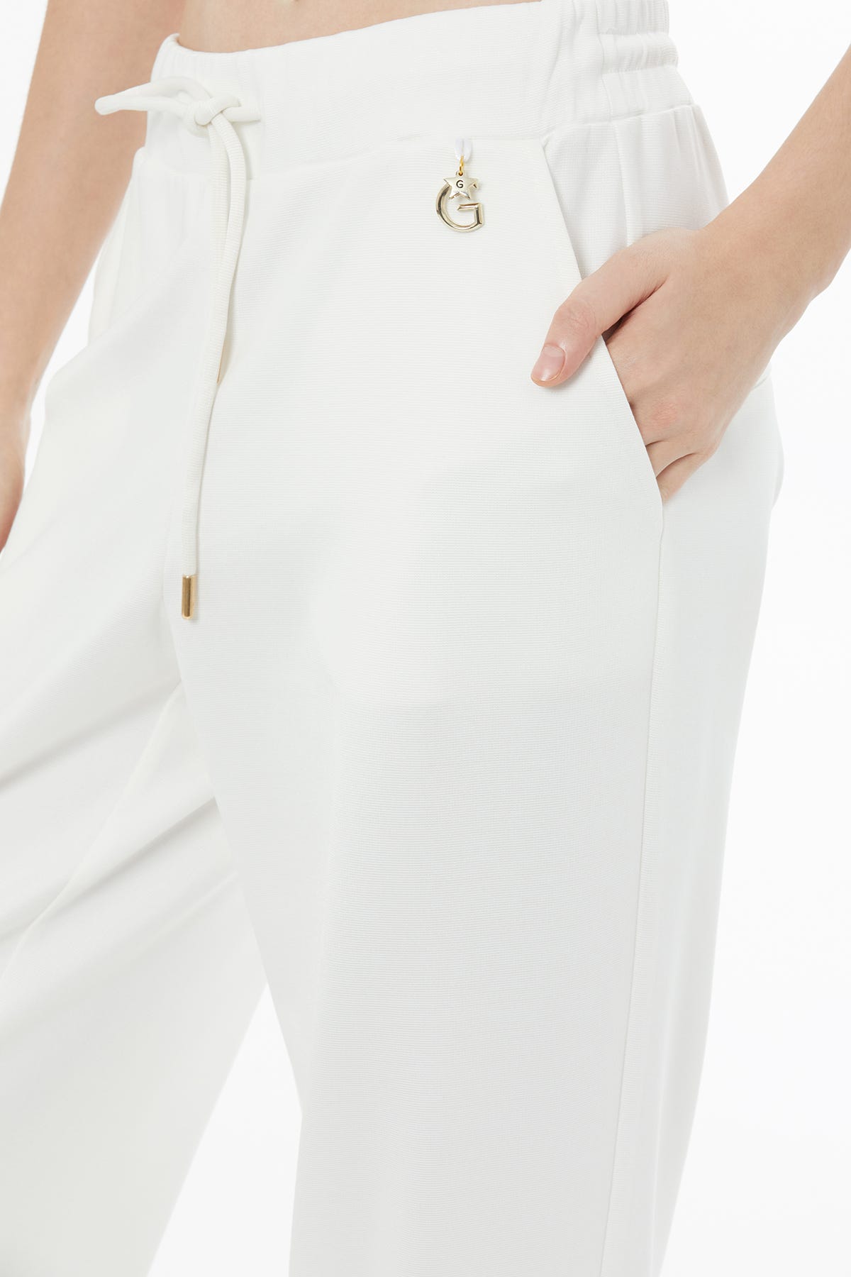 Bağcıklı Havuç Paça Ekru Eşofman Altı