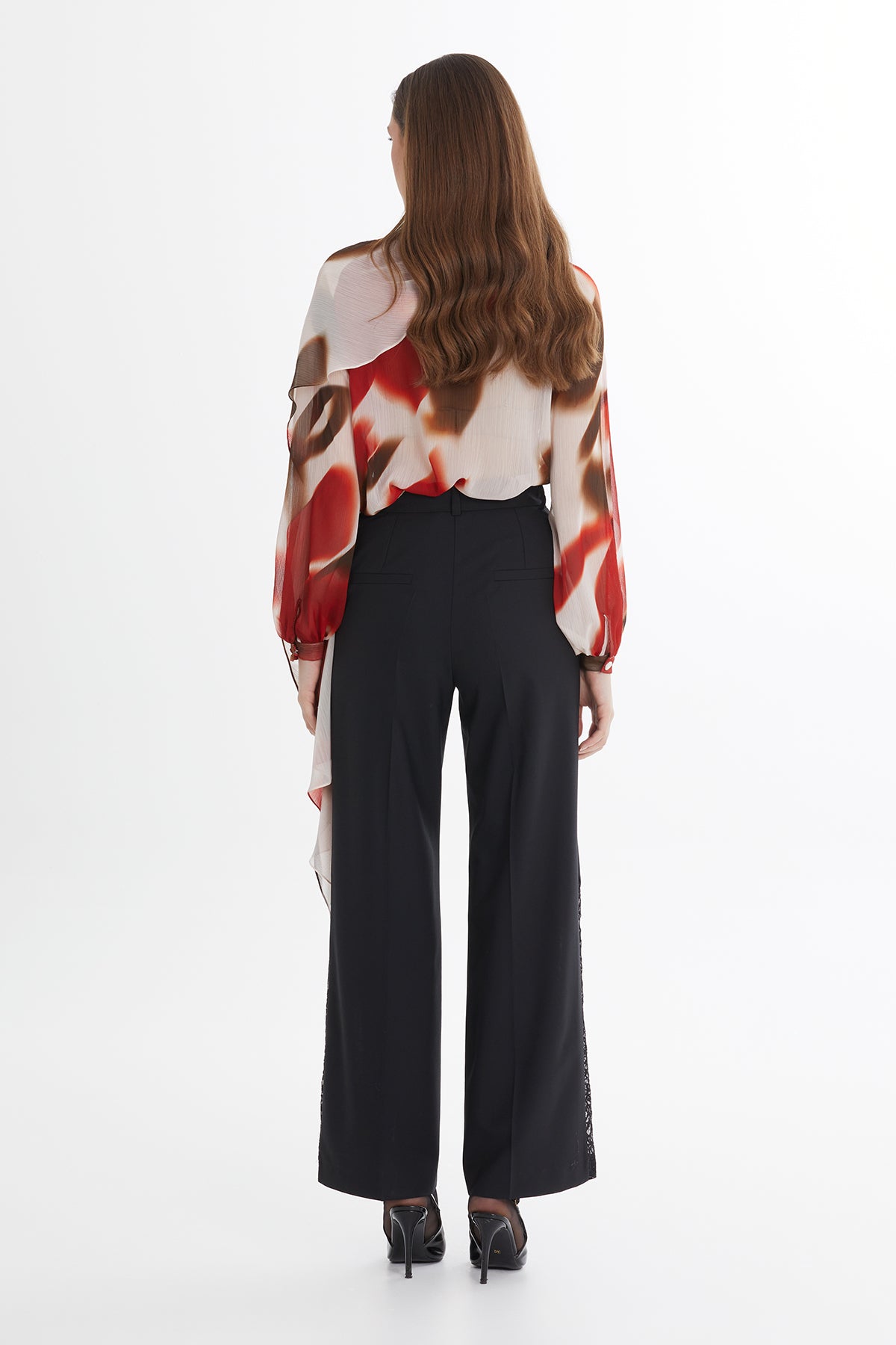 Yün Karışımlı Dantel Detaylı Siyah Pantolon