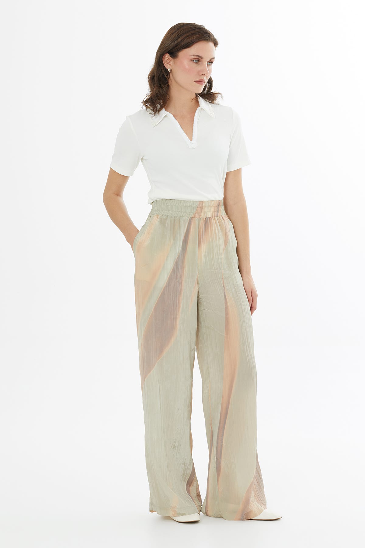 Beli Lastikli Desenli Pantolon