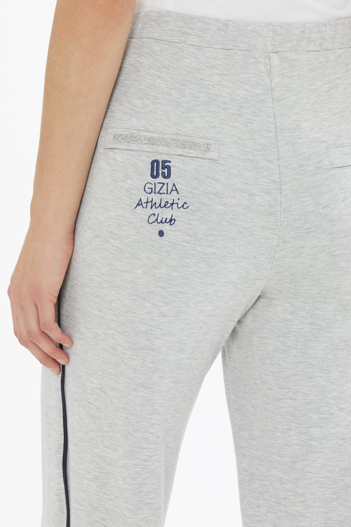 Nakış Ve Taş Baskılı Gri Eşofman Altı