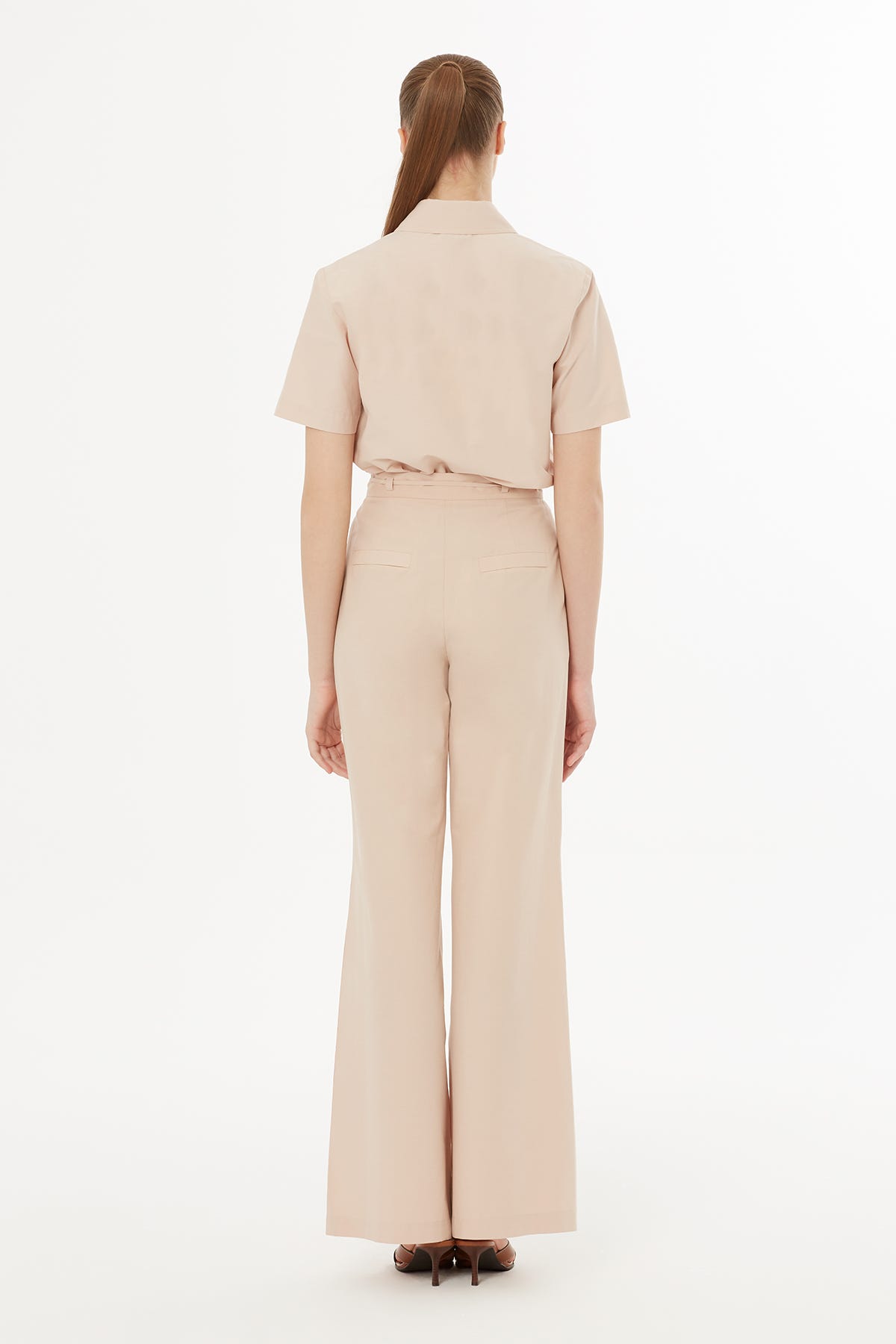 Çiçek Baskı Detaylı Dokuma Bej Pantolon