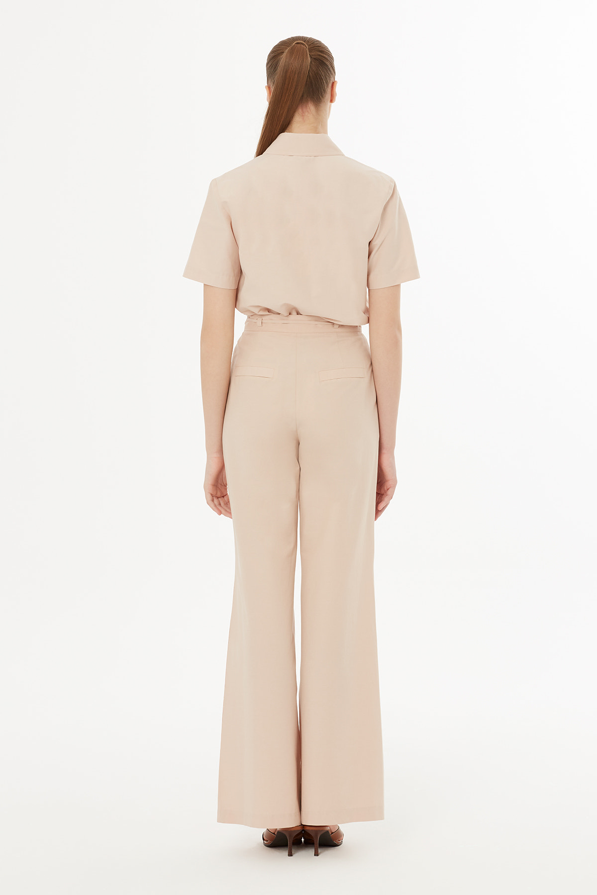 Çiçek Baskı Detaylı Dokuma Bej Pantolon