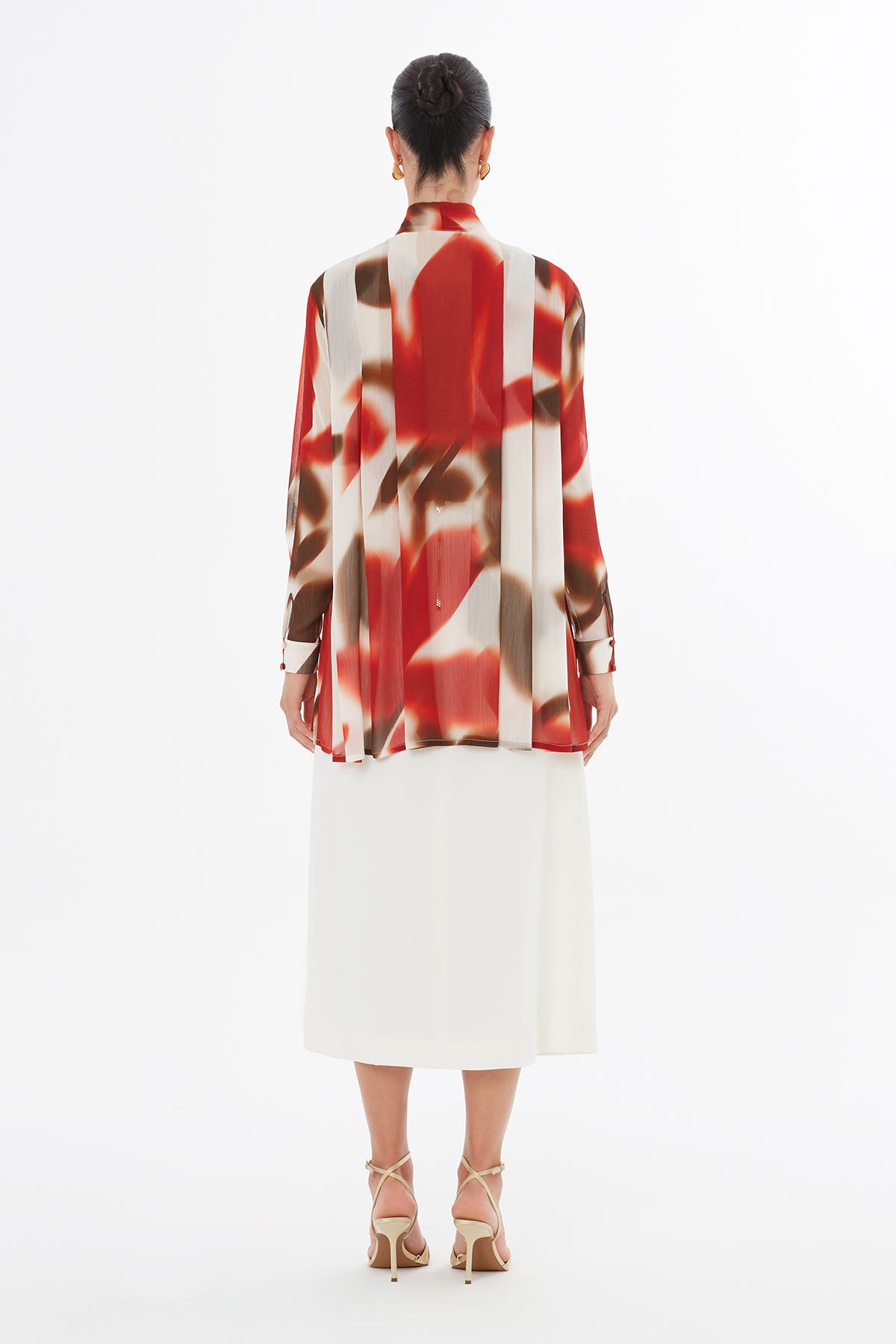 Bağlamalı Balon Kollu Desenli Bluz