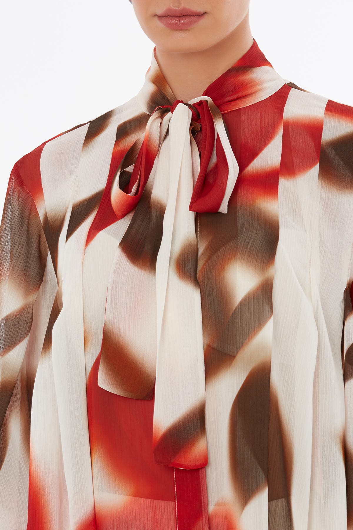 Bağlamalı Balon Kollu Desenli Bluz