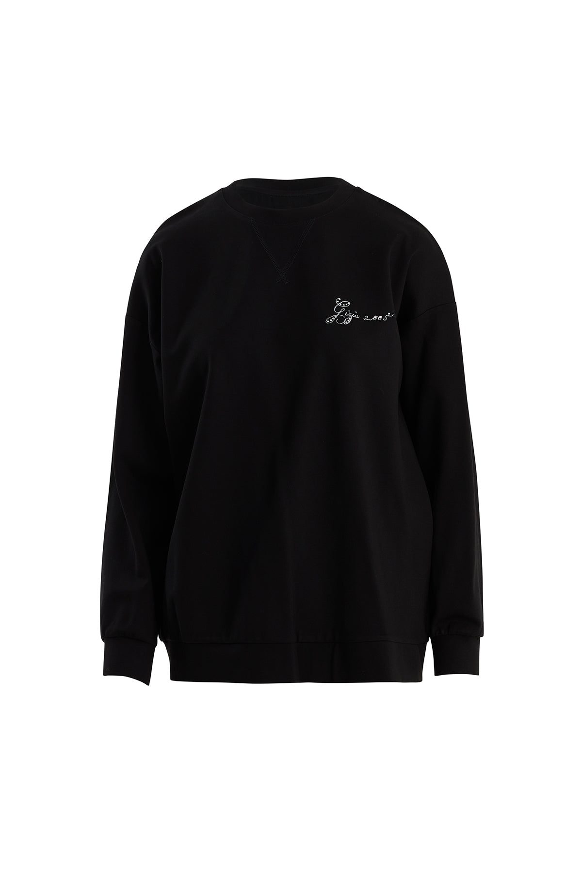 Nakışlı Yapıştırma Taşlı Siyah Eşofman Üstü