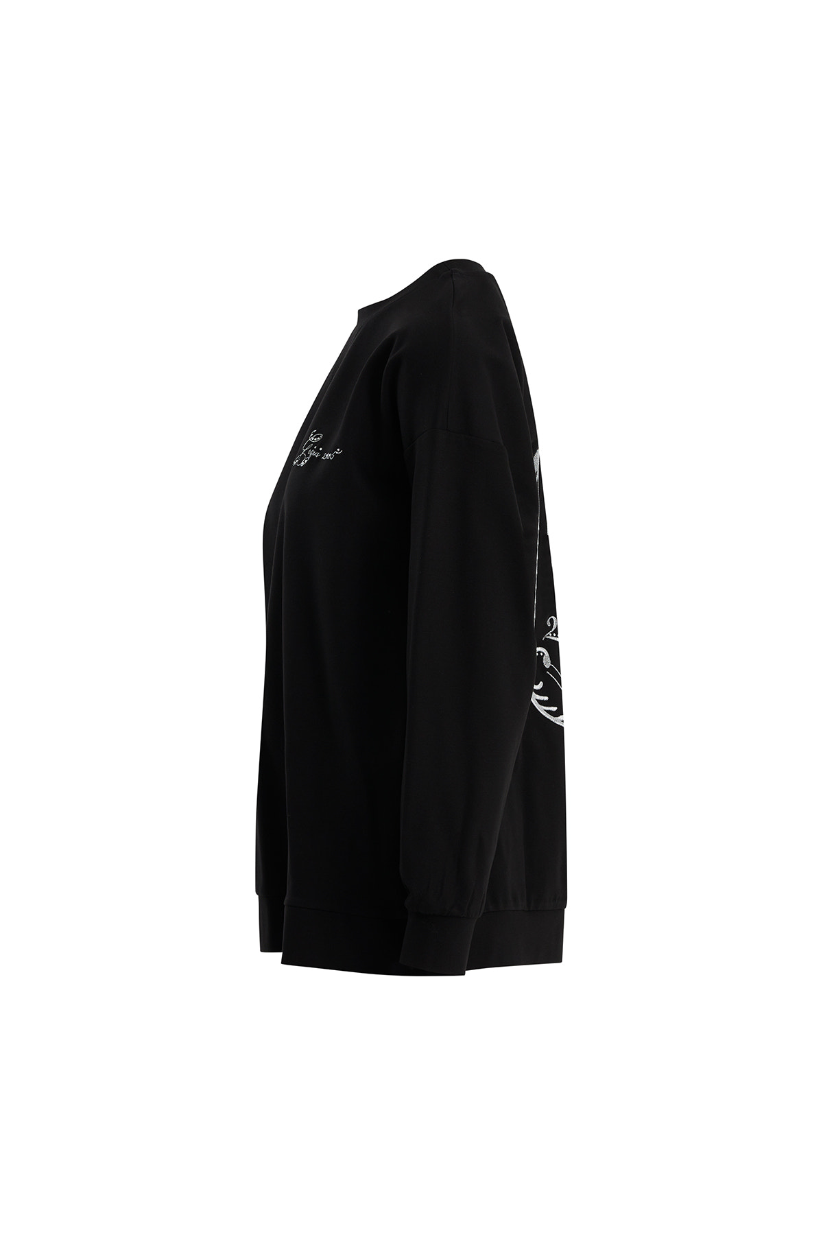 Nakışlı Yapıştırma Taşlı Siyah Eşofman Üstü