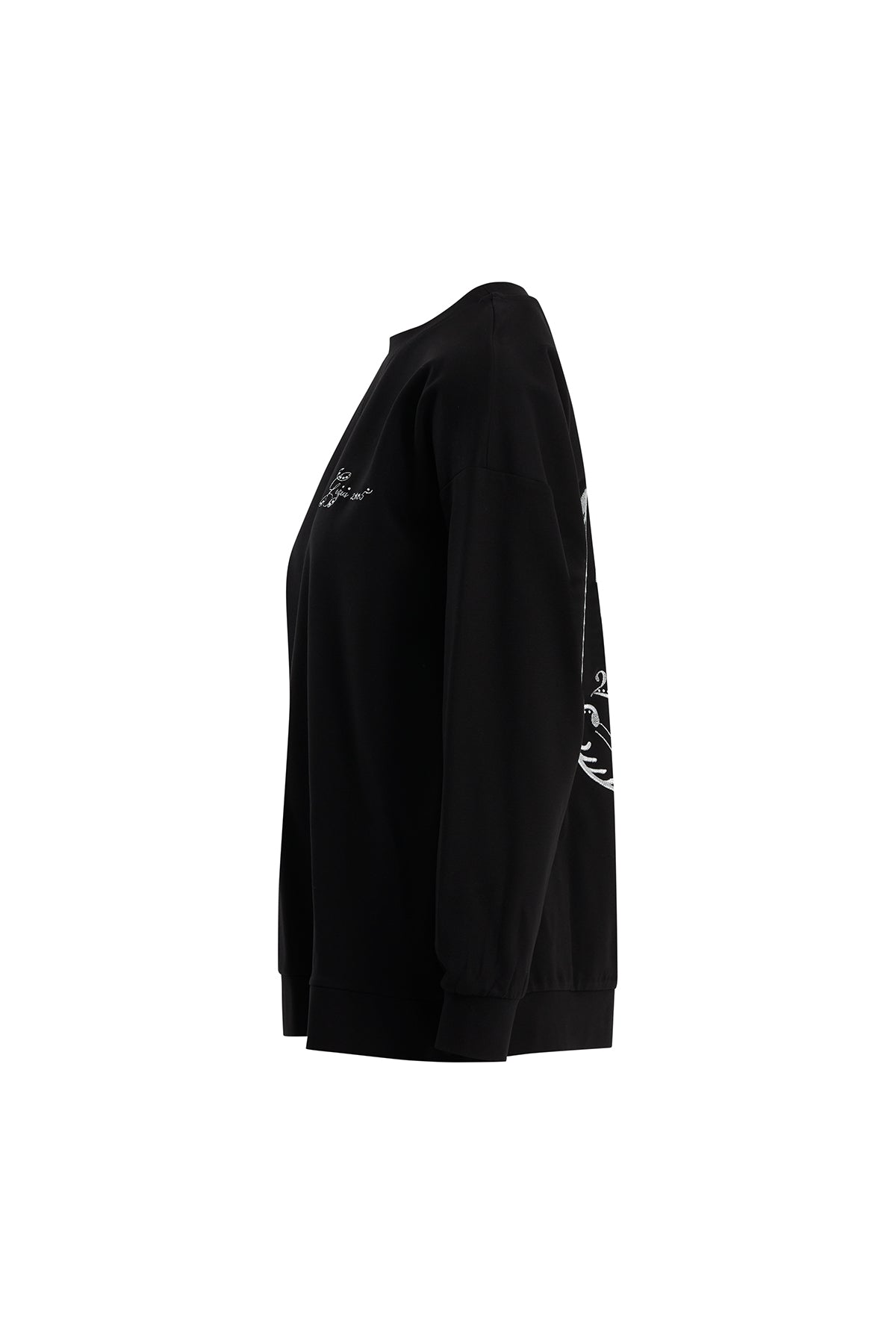 Nakışlı Yapıştırma Taşlı Siyah Eşofman Üstü