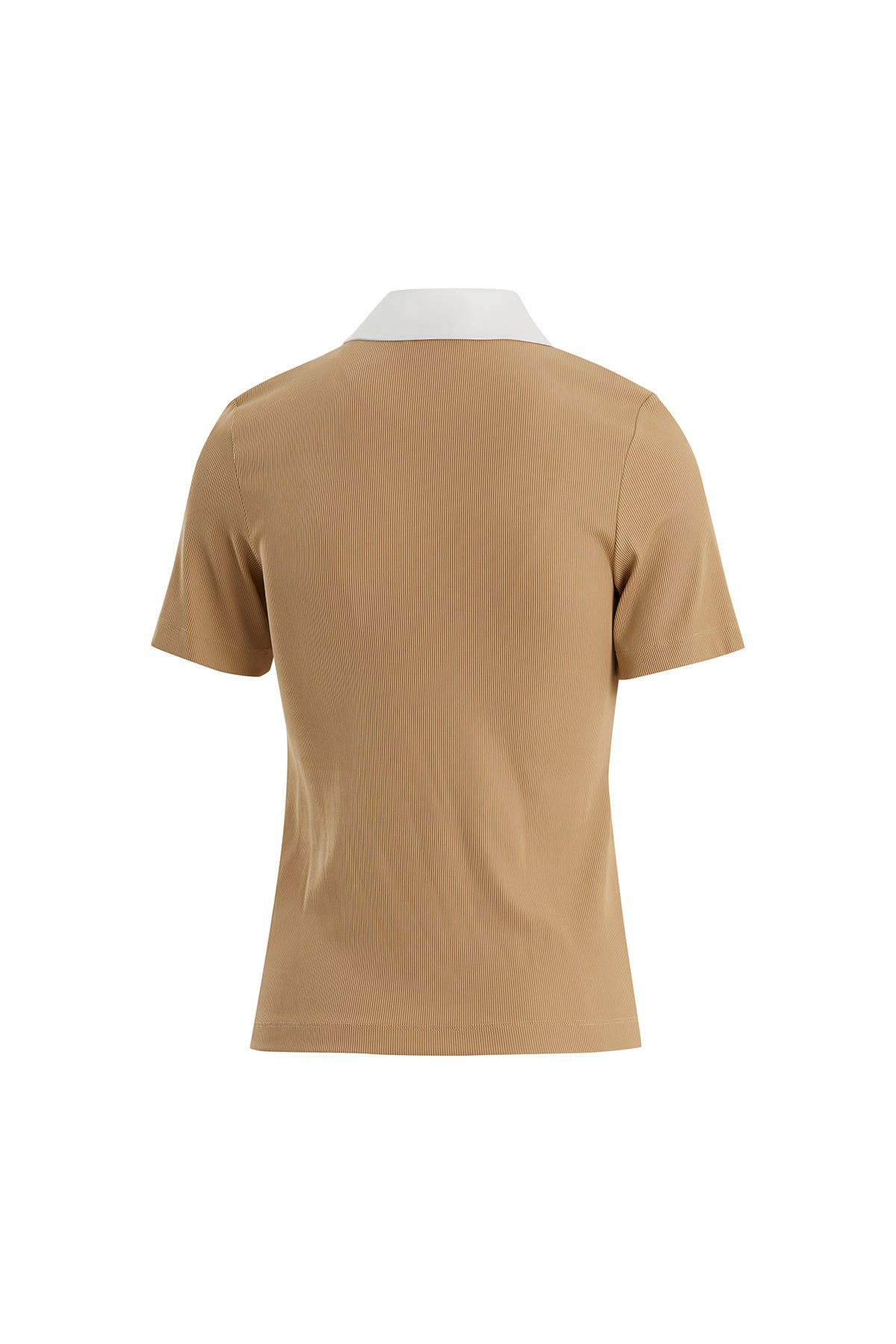 Yakası İşlemeli Fermuarlı Bej T-Shirt