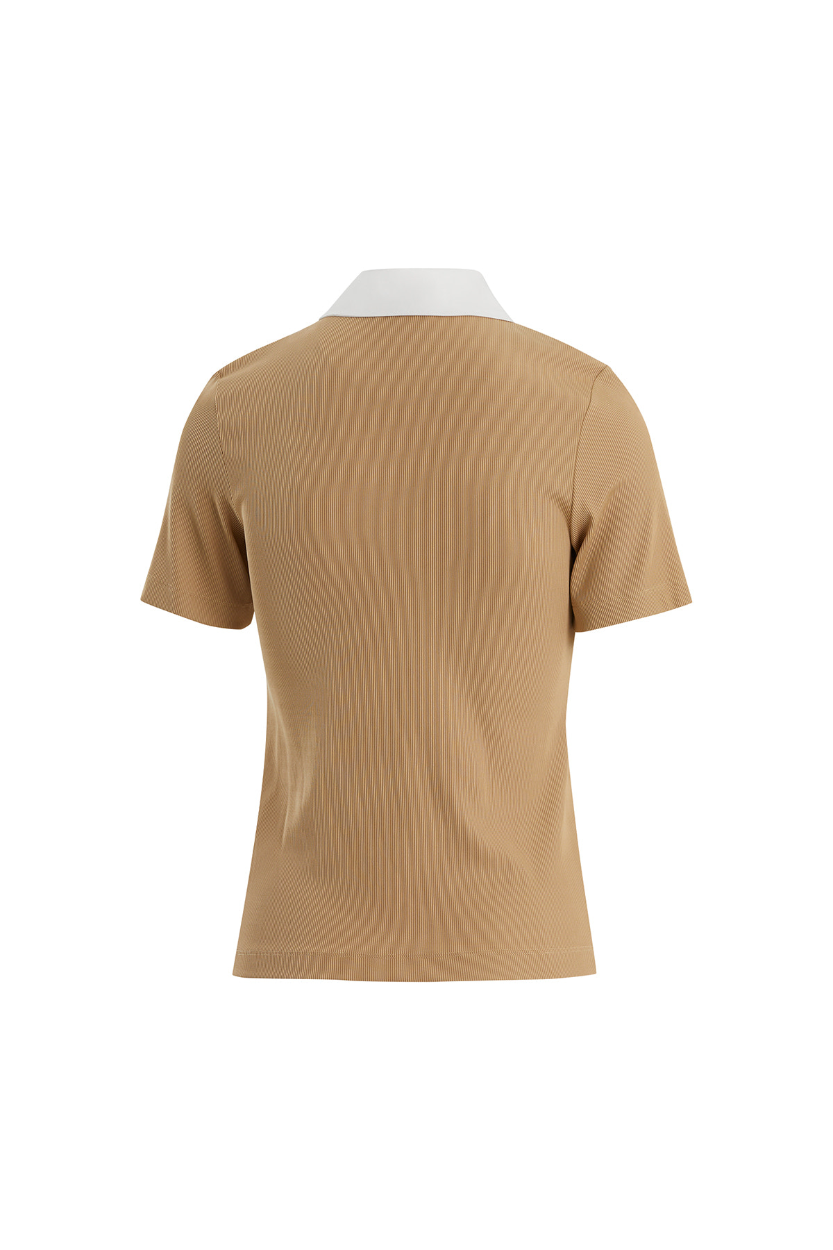Yakası İşlemeli Fermuarlı Bej T-Shirt