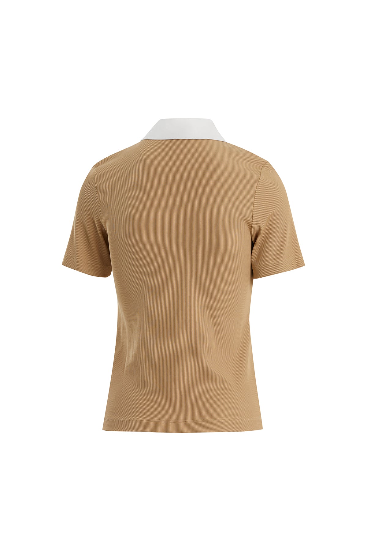 Yakası İşlemeli Fermuarlı Bej T-Shirt