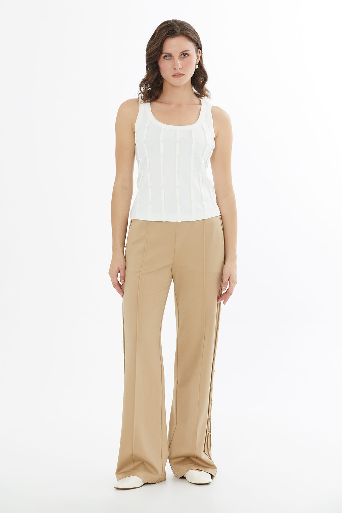 İşleme Detaylı Ekru Atlet