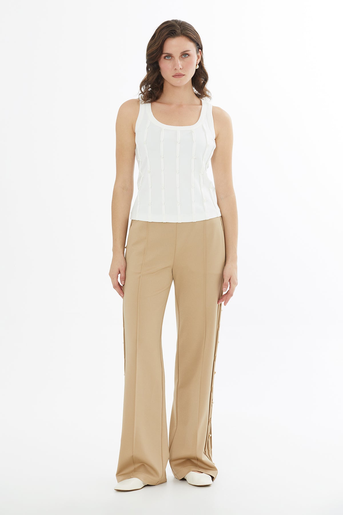 İşleme Detaylı Ekru Atlet