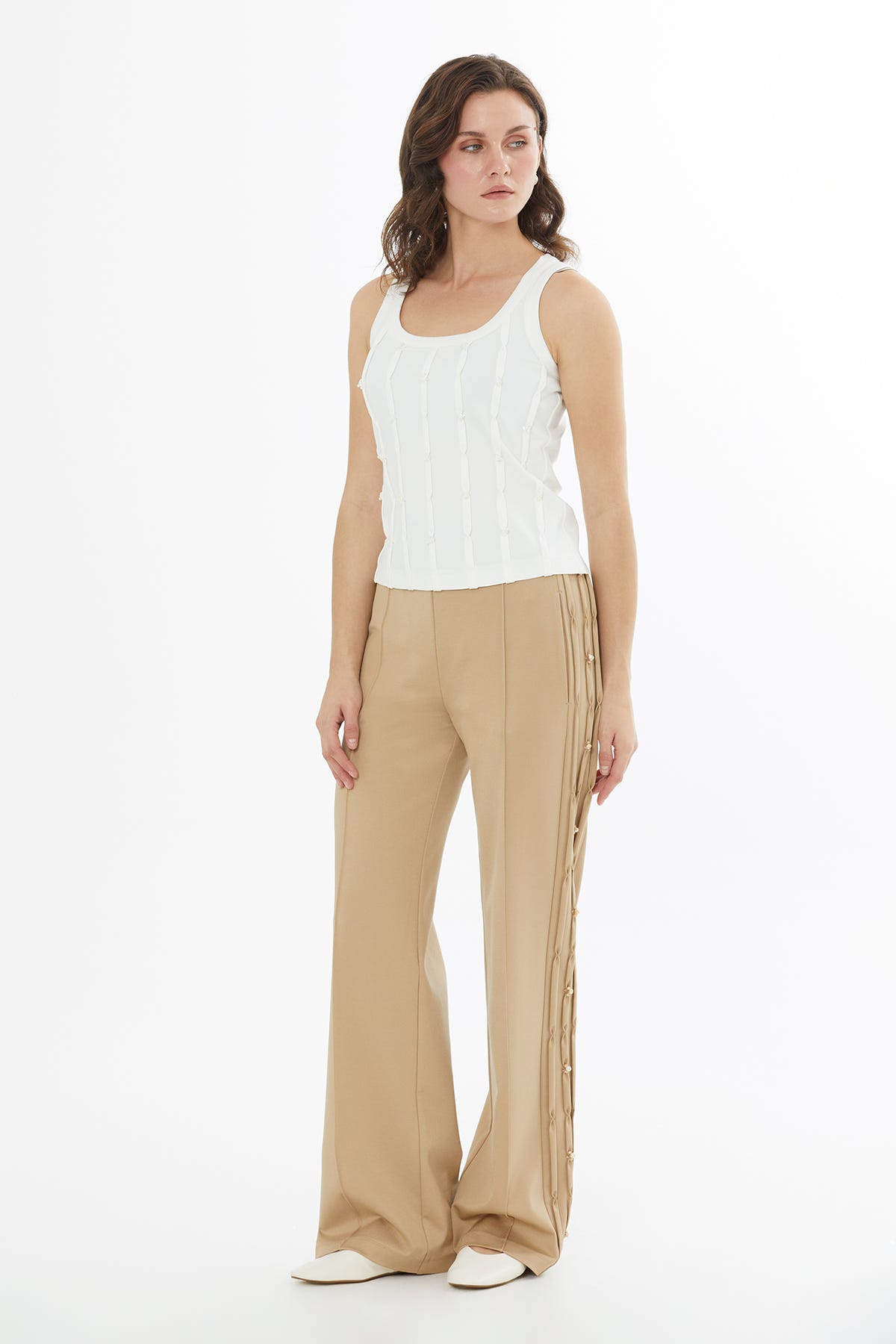 İşleme Detaylı Ekru Atlet