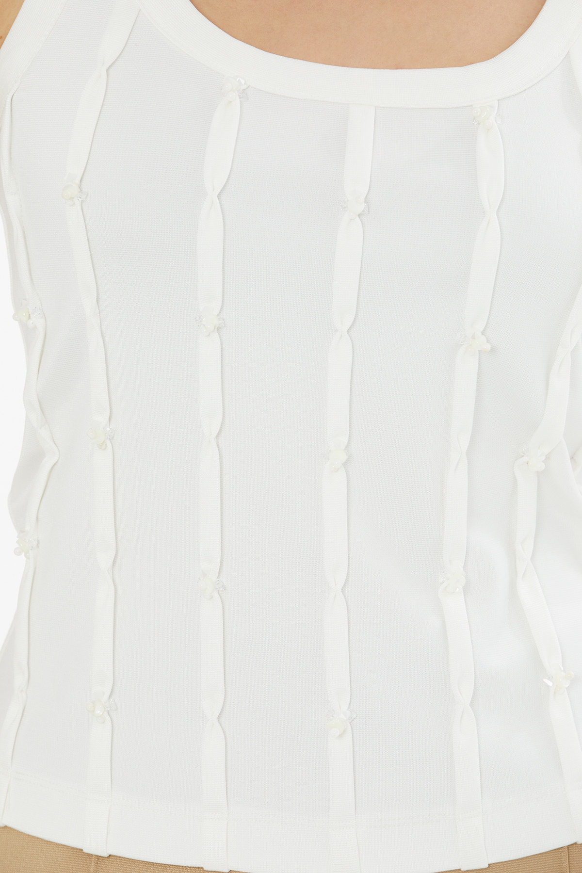 İşleme Detaylı Ekru Atlet