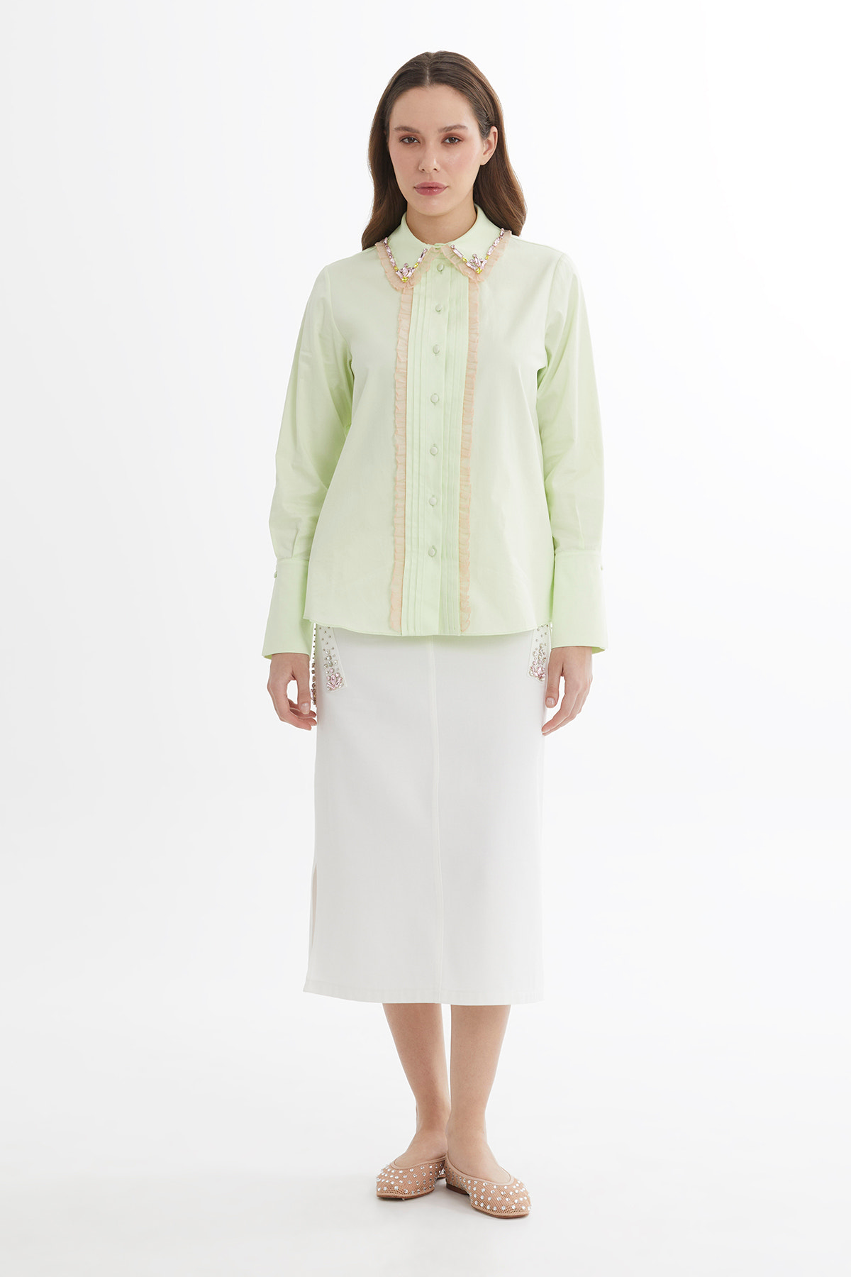 İşlemeli Yeşil Gömlek