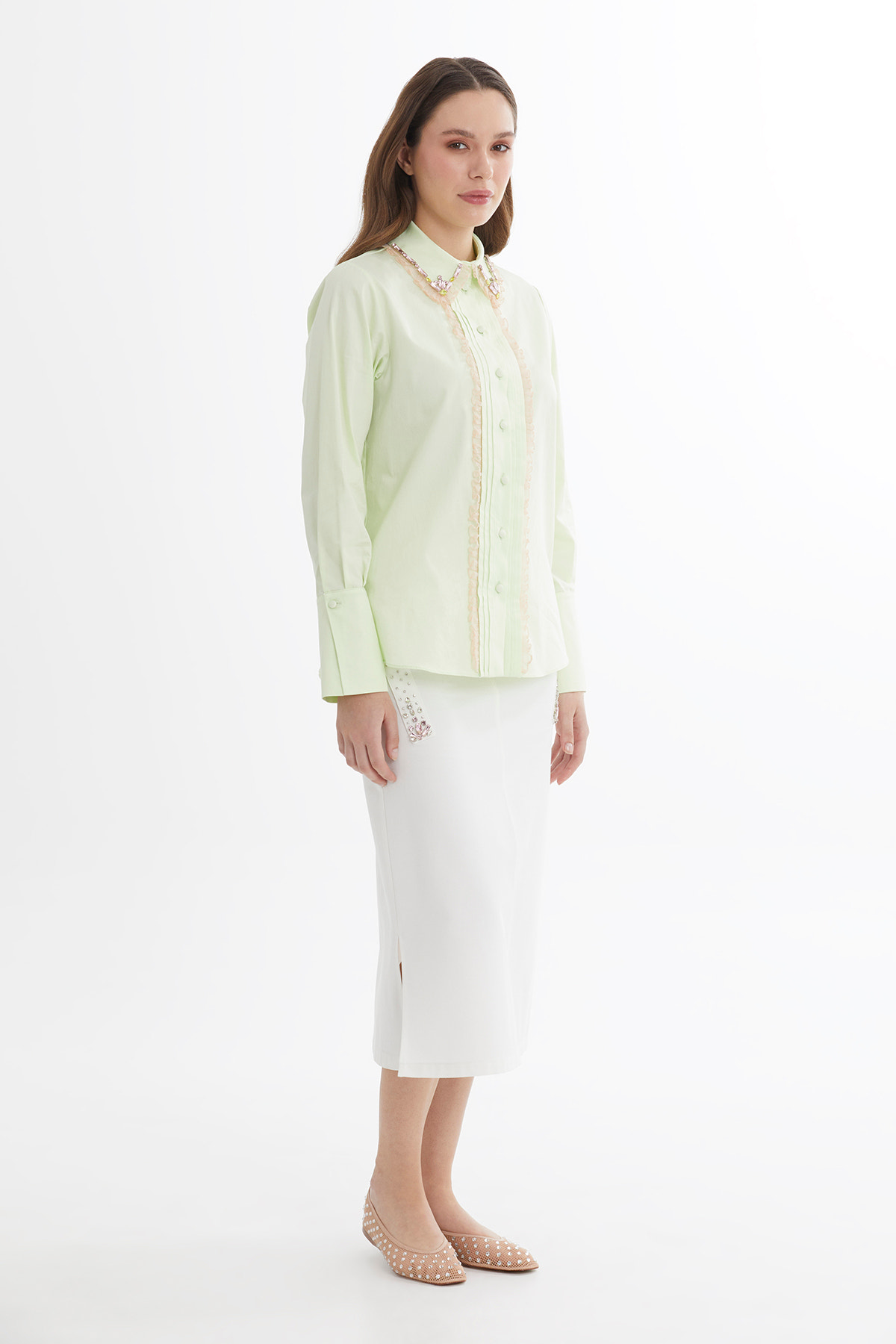 İşlemeli Yeşil Gömlek