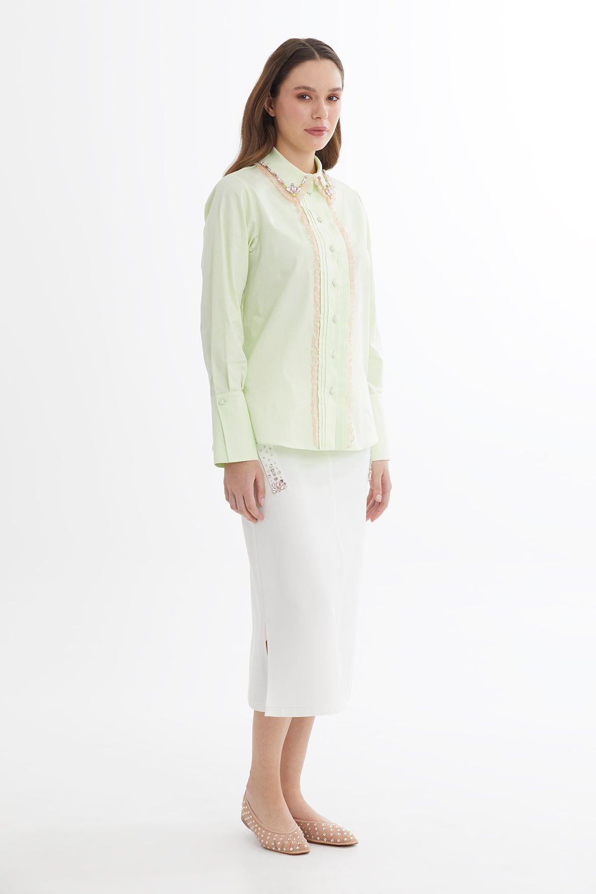 İşlemeli Yeşil Gömlek