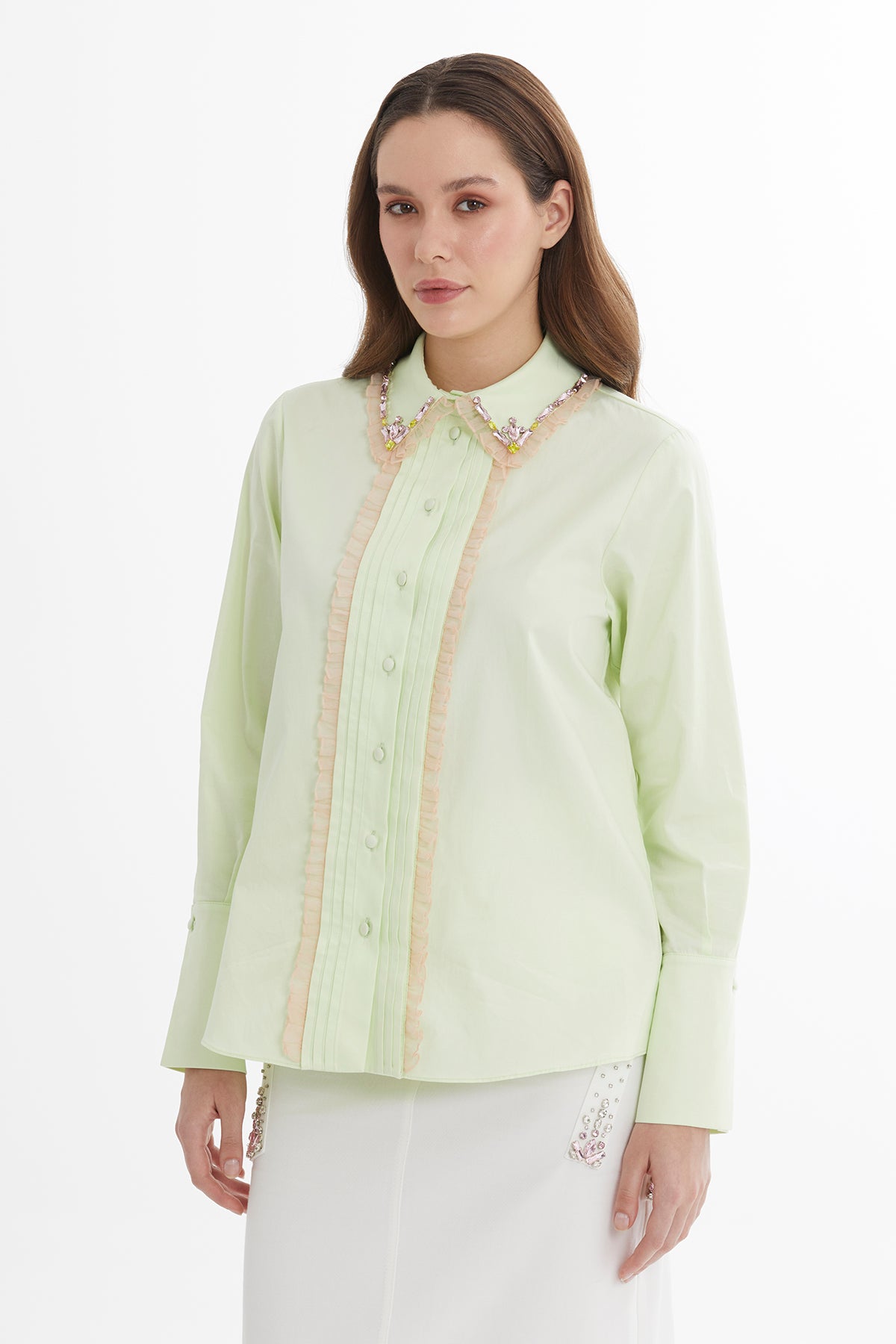 İşlemeli Yeşil Gömlek