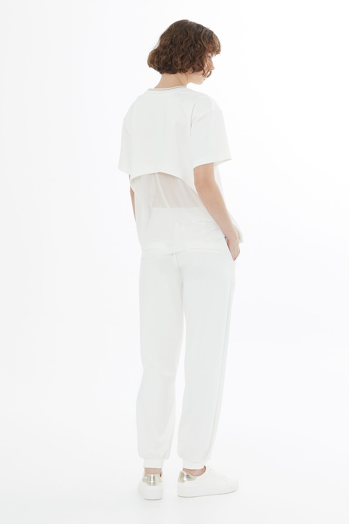 Tül Detaylı Ekru T-Shirt