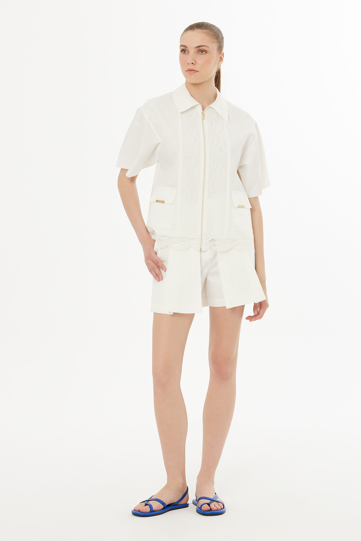 Cepli Kısa Kollu Ekru Gömlek