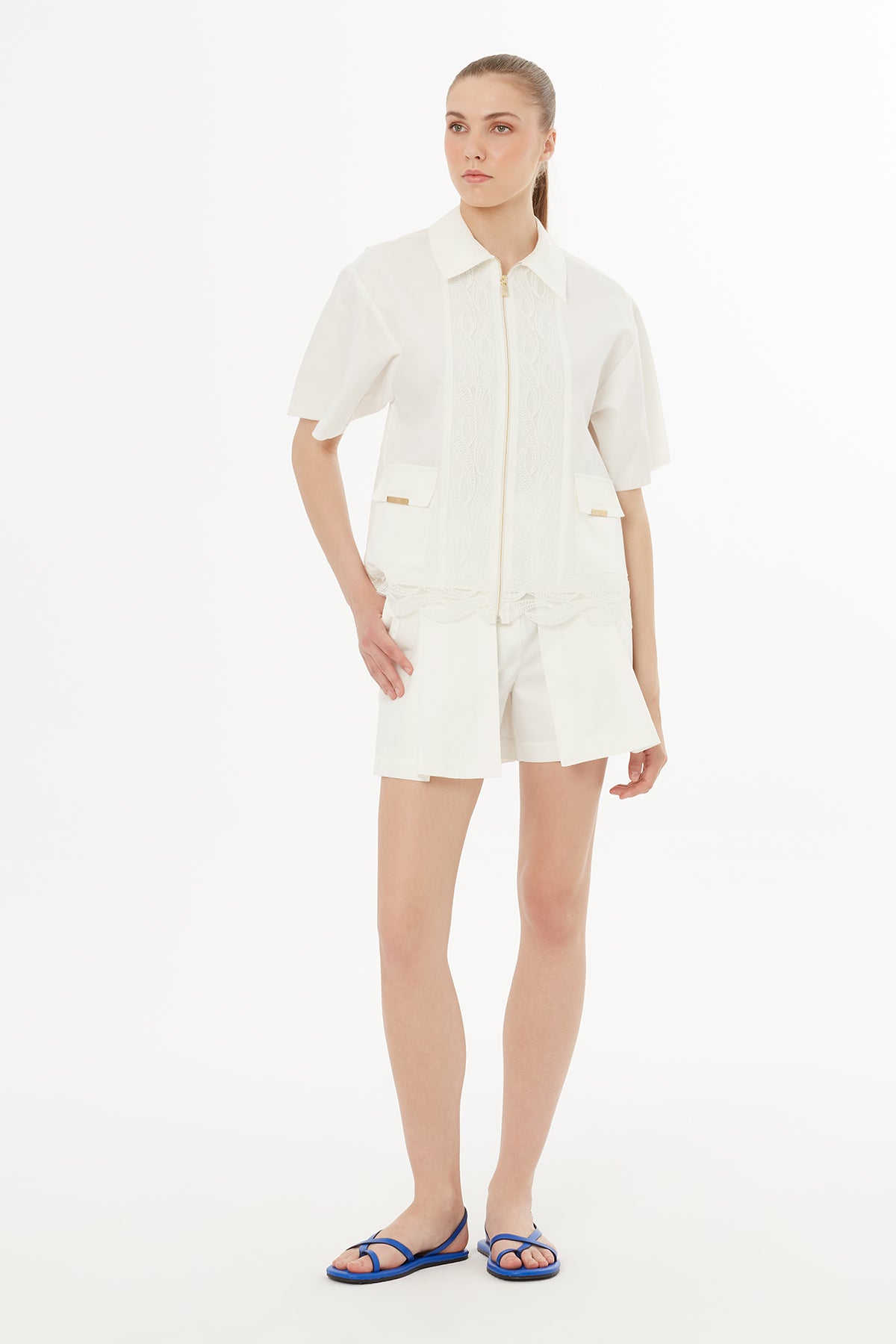 Cepli Kısa Kollu Ekru Gömlek