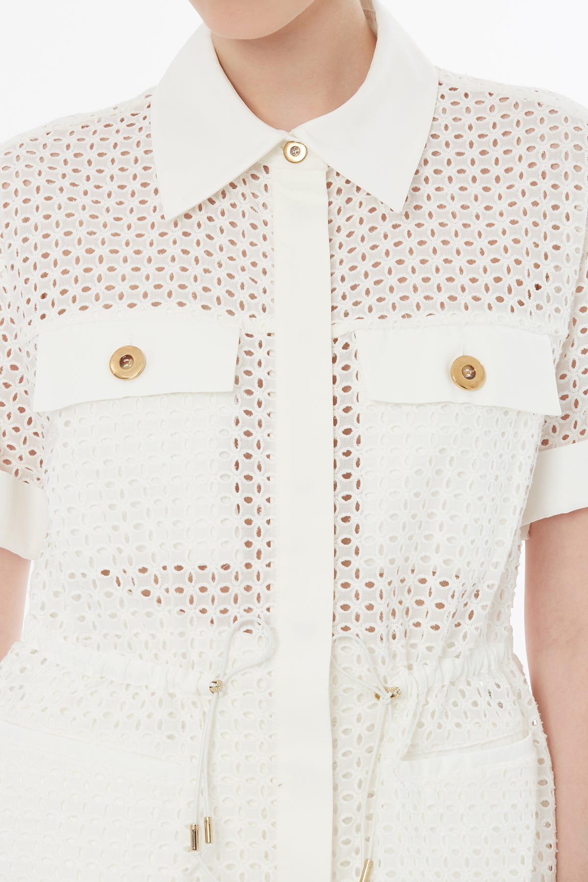 Beli Lastikli Kısa Kollu Ekru Gömlek