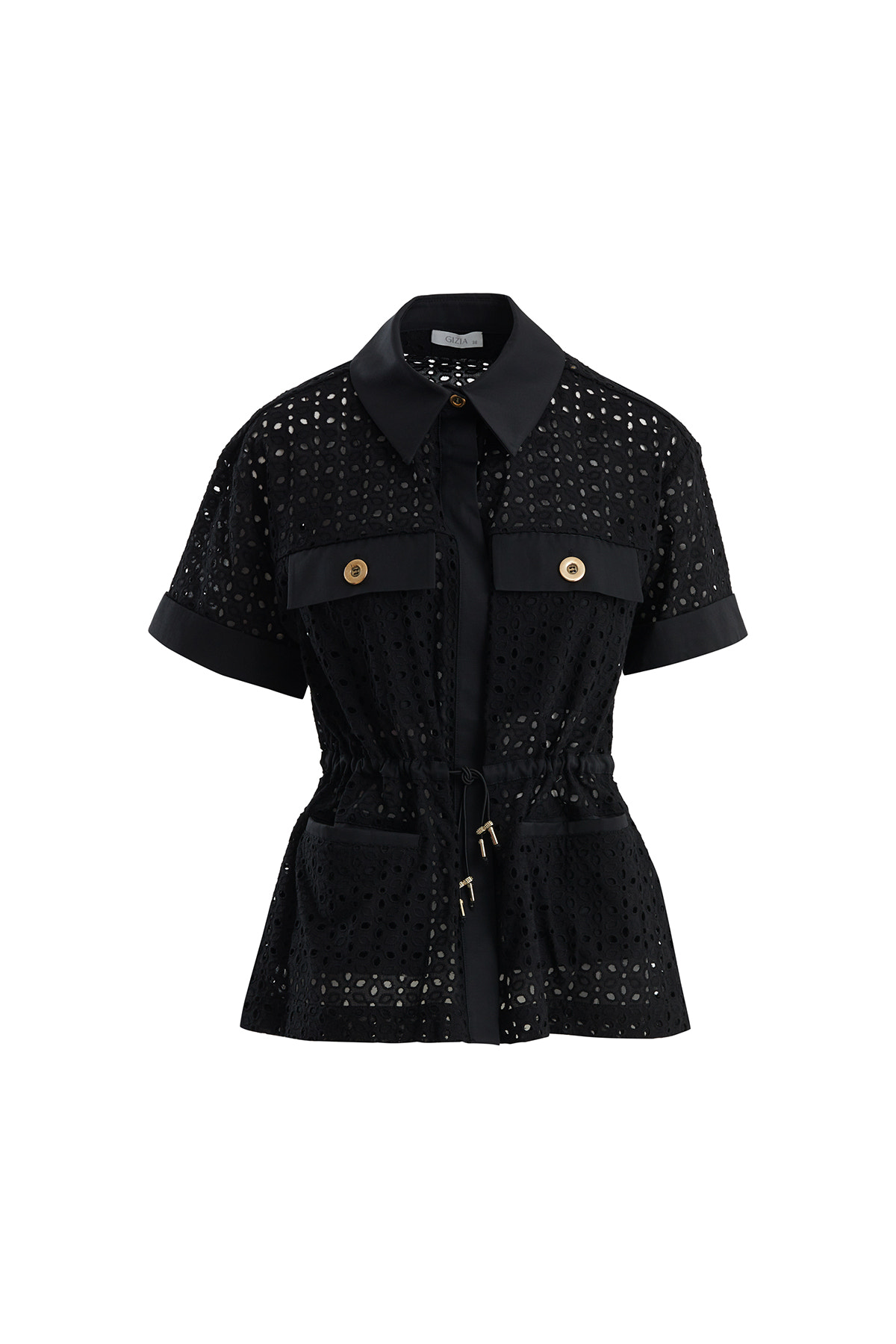 Beli Lastikli Kısa Kollu Siyah Gömlek