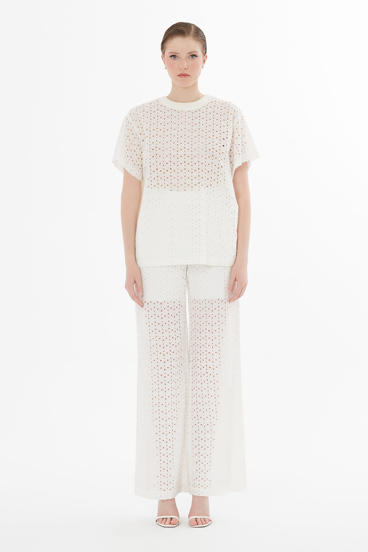 Taş Baskı Detaylı Kadın Ekru T-Shirt