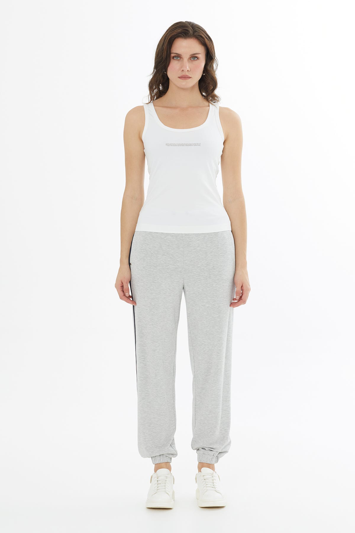 Önü Baskılı Klasik Beyaz Atlet