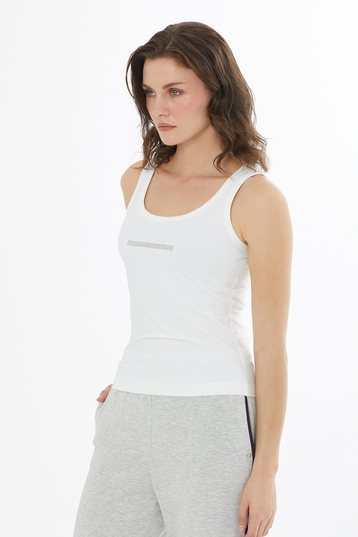 Önü Baskılı Klasik Beyaz Atlet