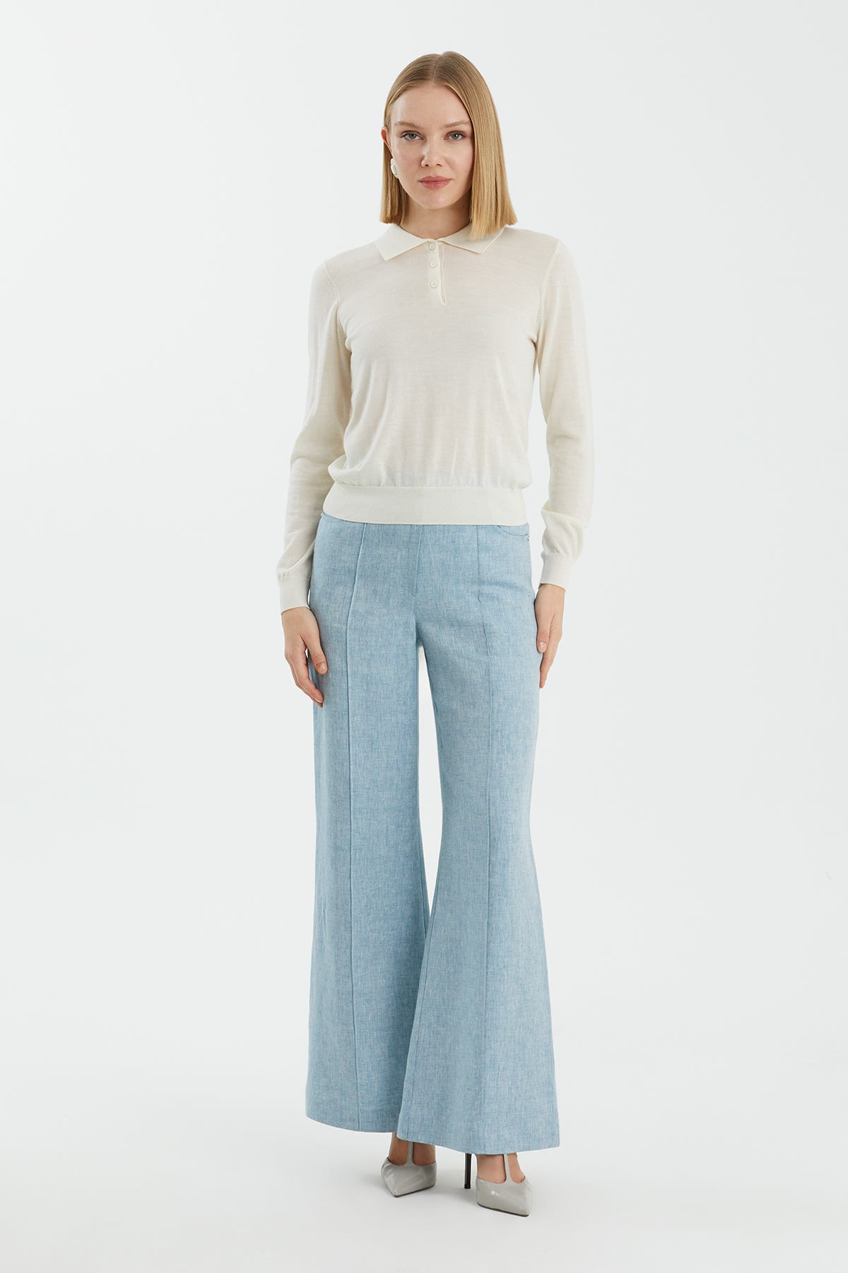 Polo Yaka Kaşmir Beyaz Triko