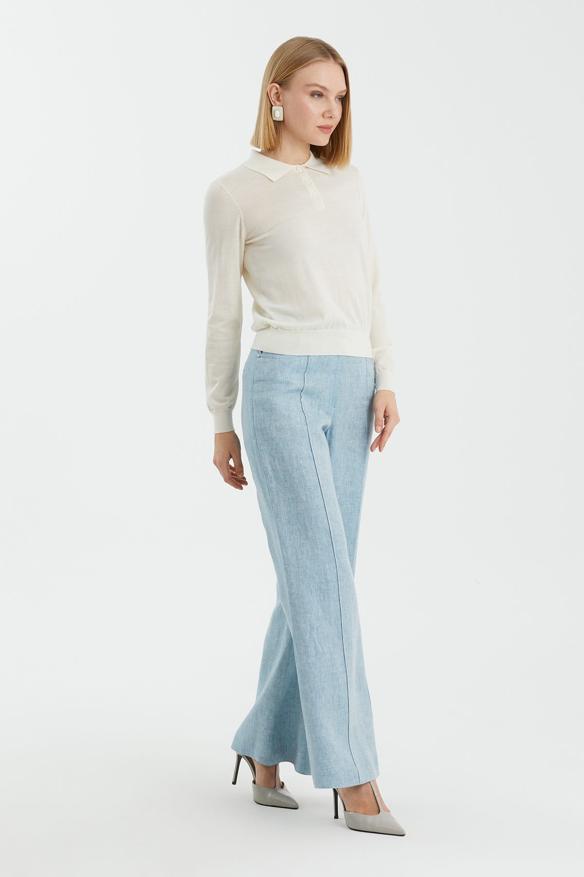 Polo Yaka Kaşmir Beyaz Triko