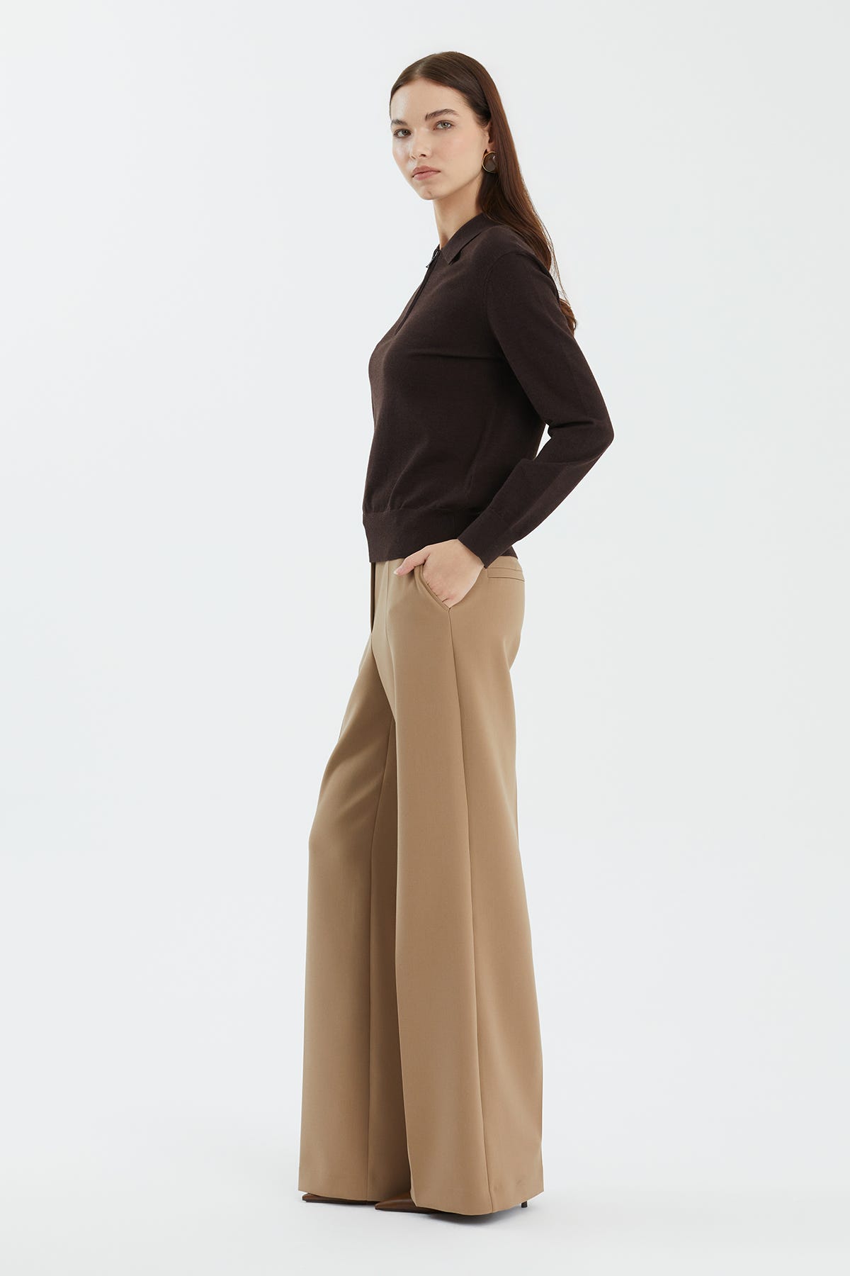 Yün ve İpek Karışımlı Kahverengi Triko