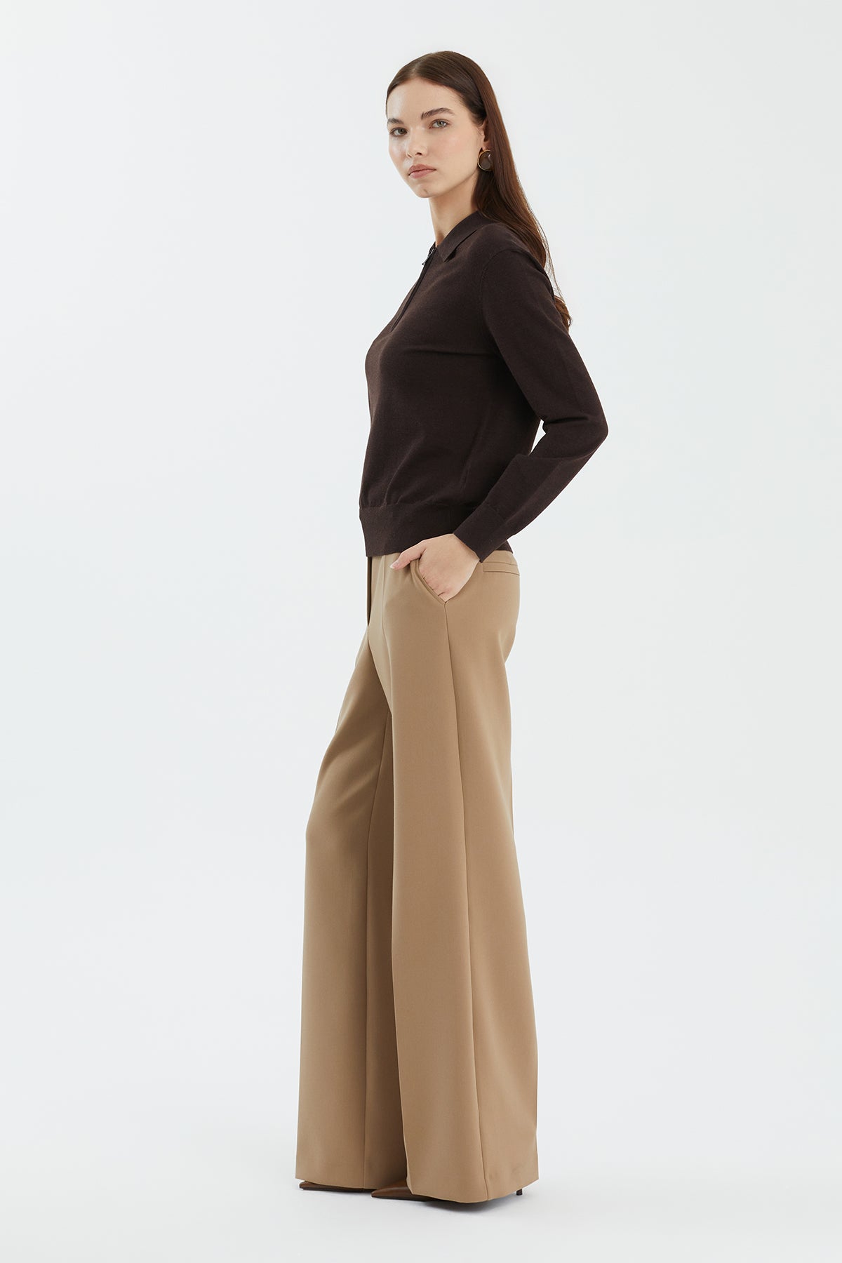 Yün ve İpek Karışımlı Kahverengi Triko