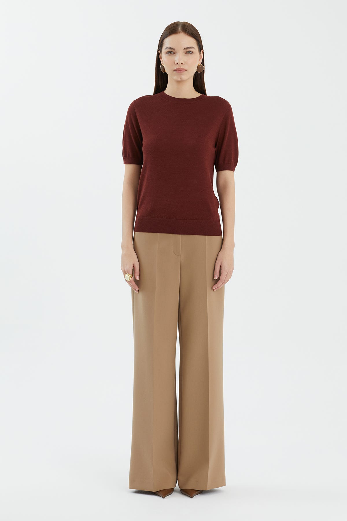 Yün ve İpek Karışımlı Kahverengi Triko