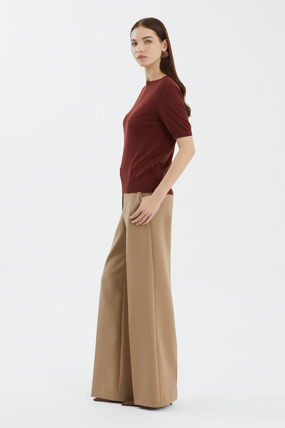 Yün ve İpek Karışımlı Kahverengi Triko